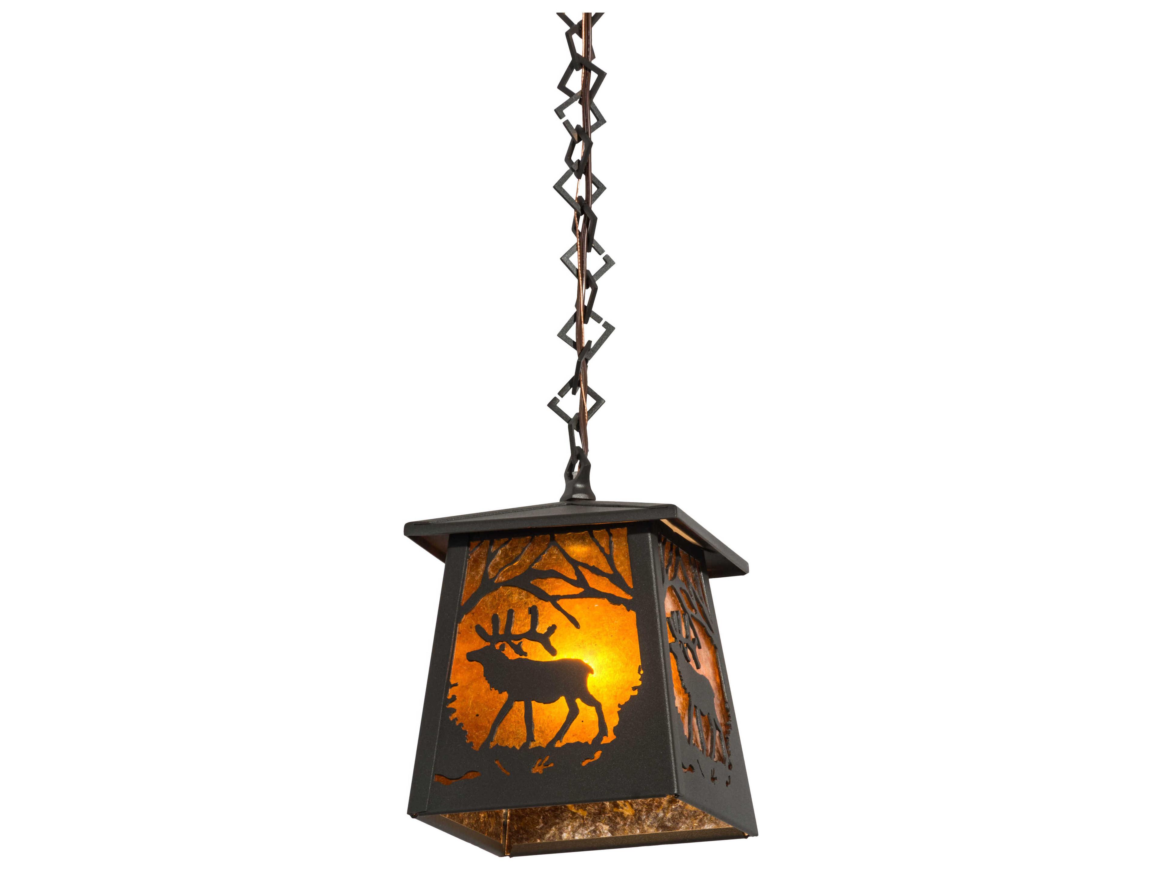 1-Light Black Glass Lantern Mini Pendant