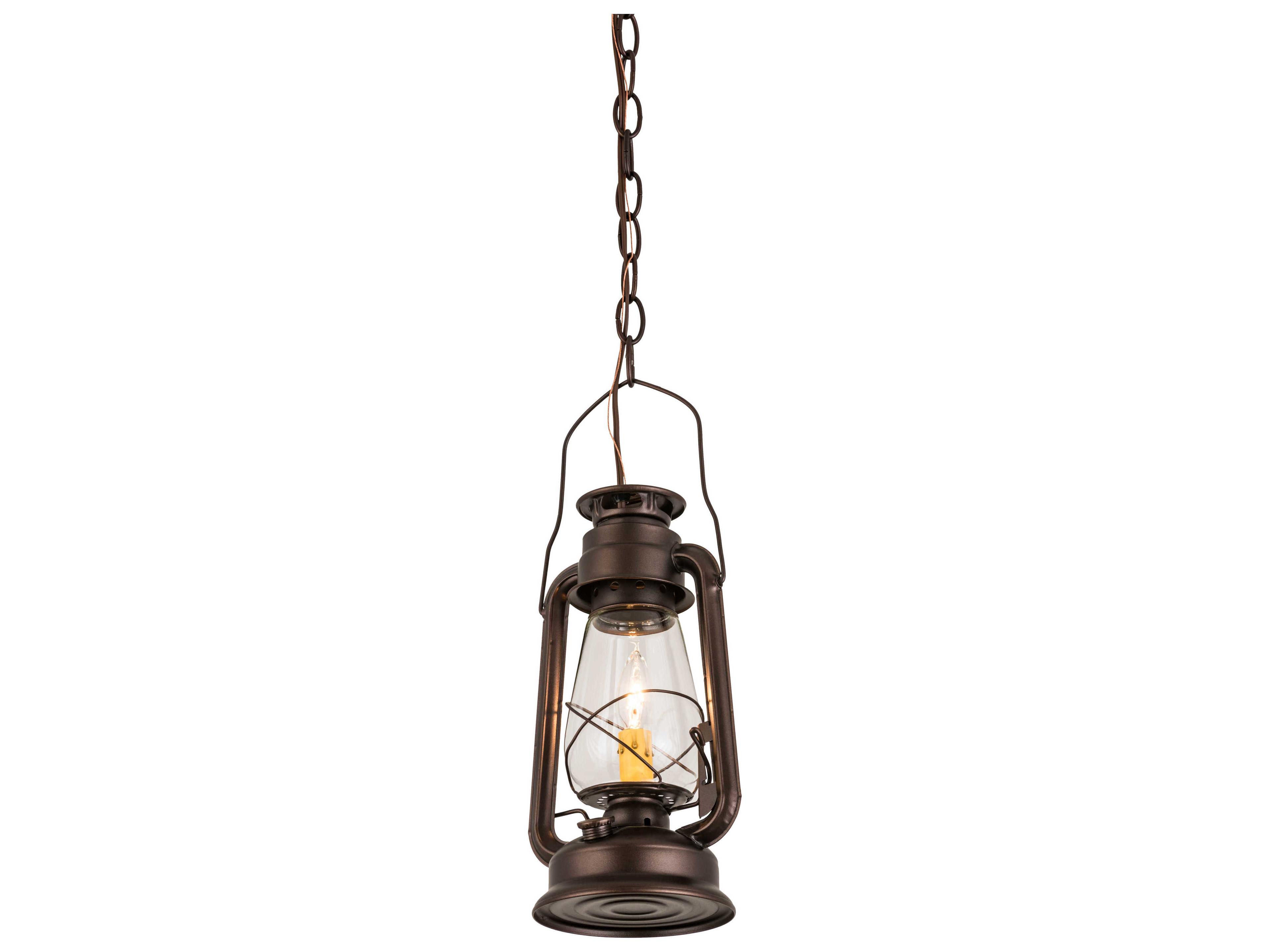 1-Light Bronze Glass Lantern Mini Pendant