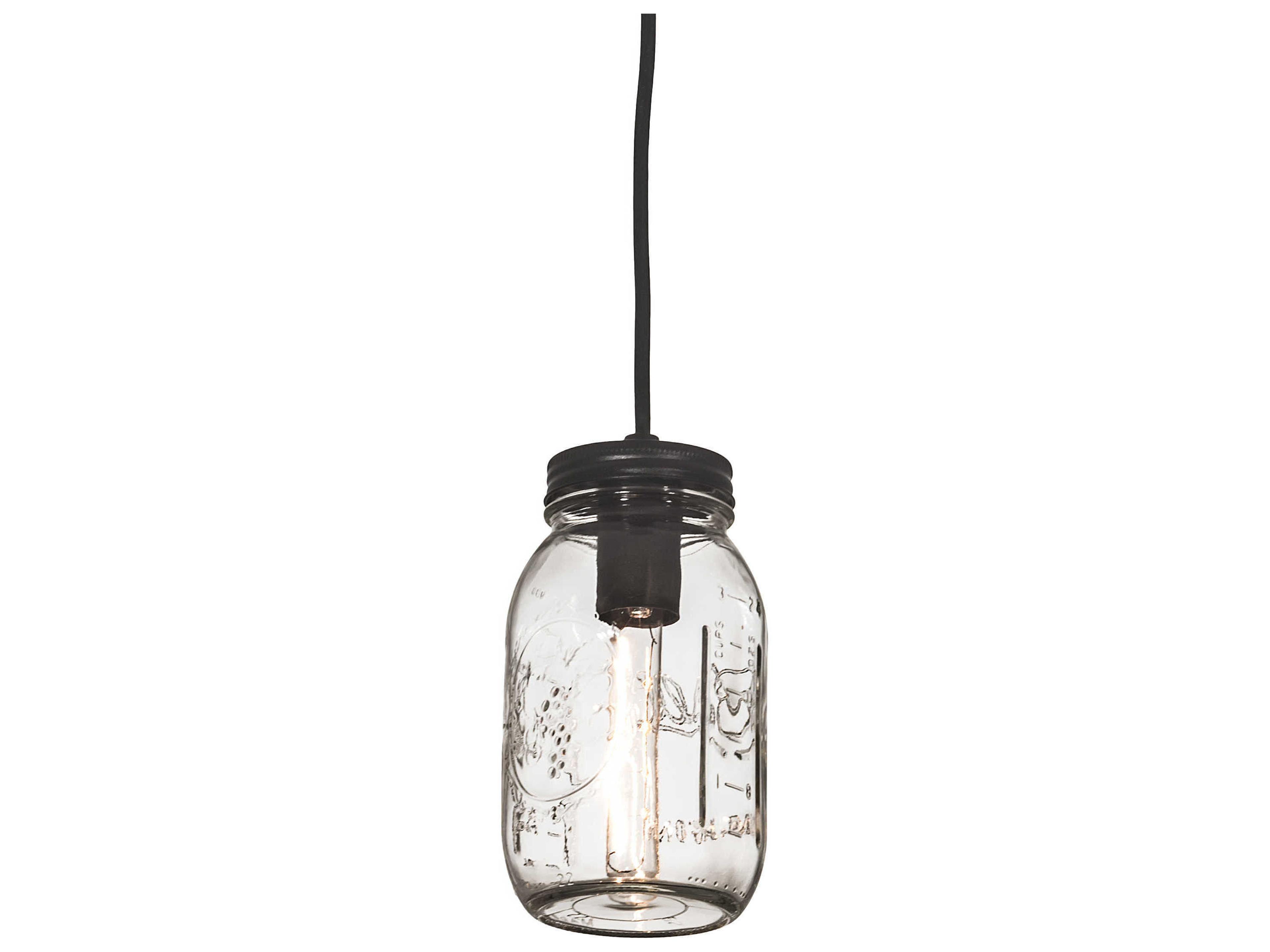 Mason Jar 1-Light Black Glass Cylinder Mini Pendant