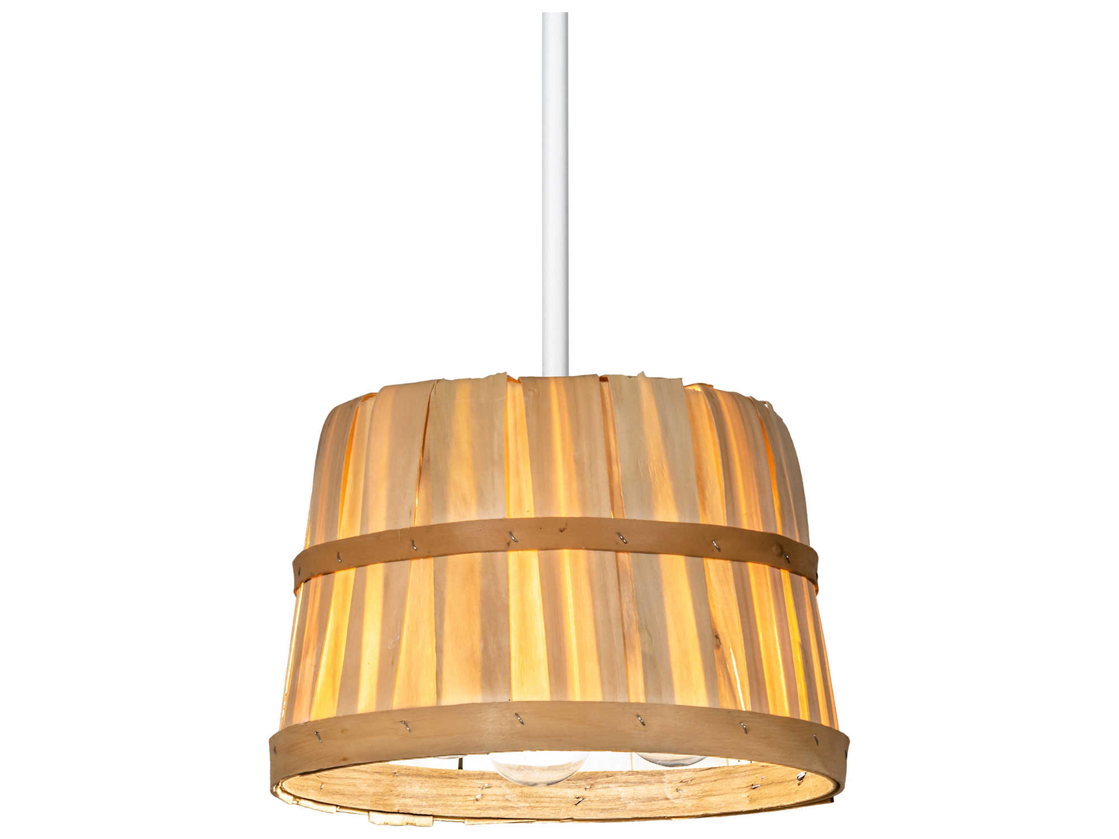 3-Light Natural Wood Brown Drum Mini Pendant