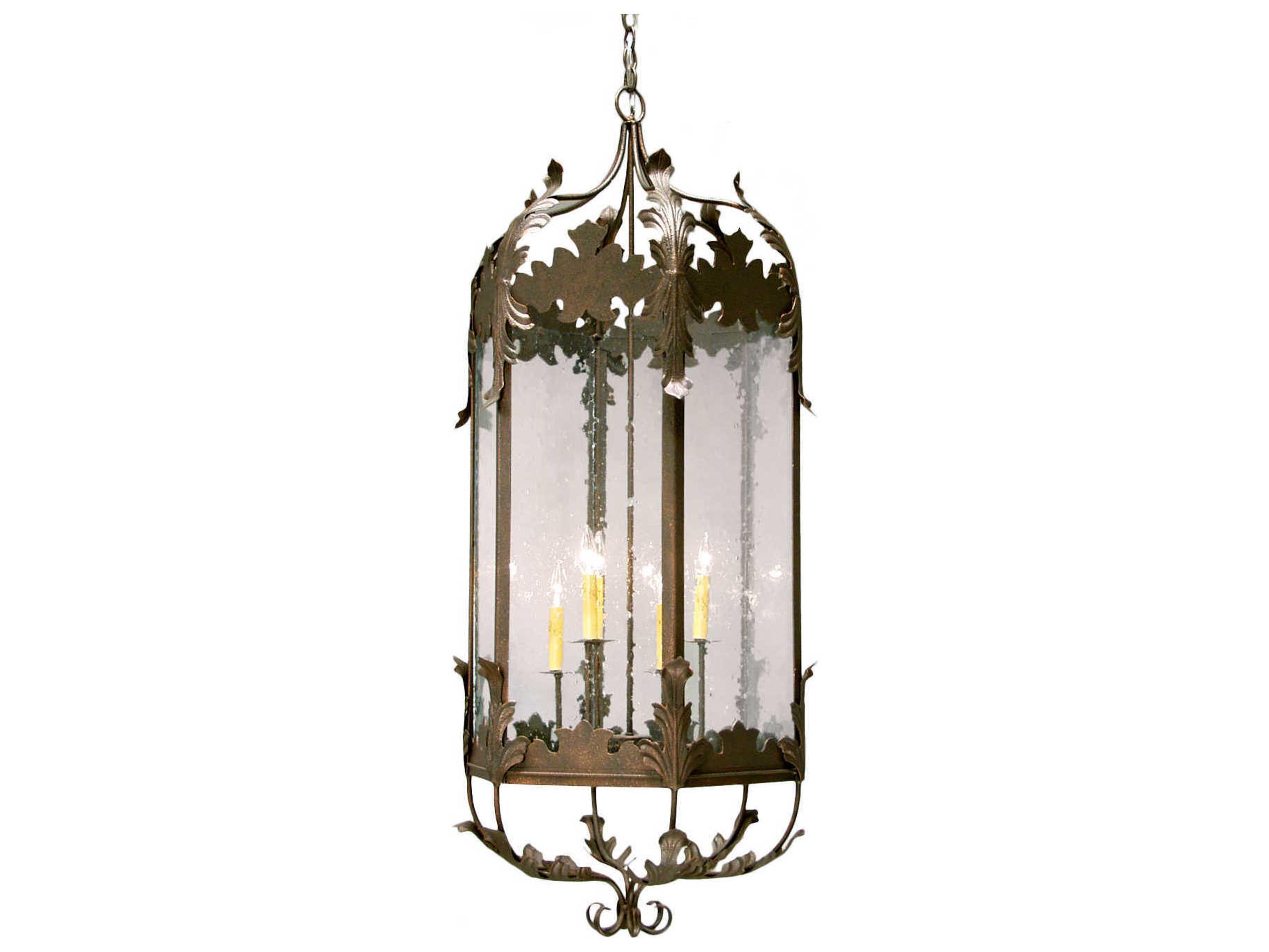 Miranda 6-Light Seedy Brown Glass Candelabra Lantern Chandelier
