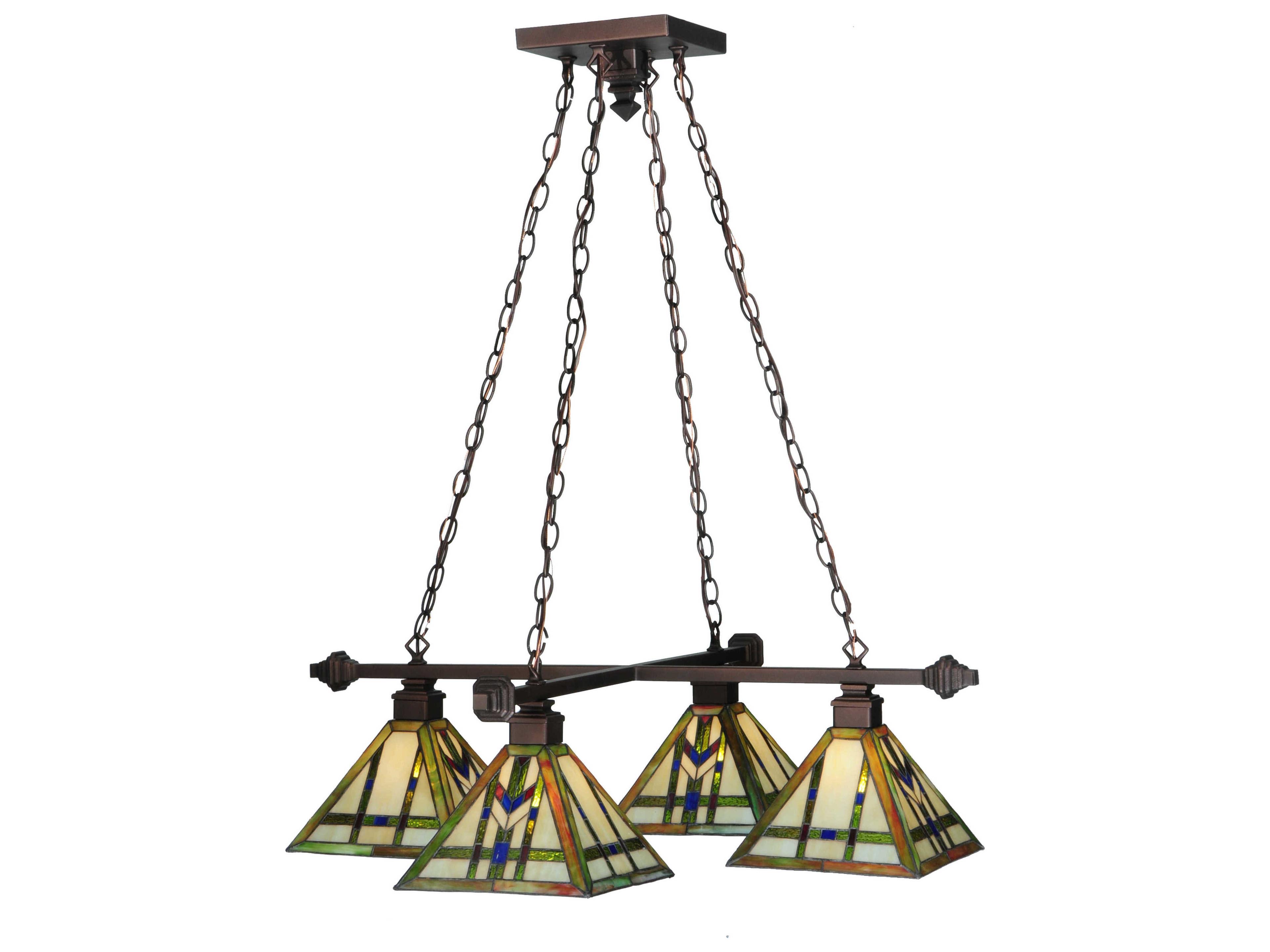 Mission 4-Light Bronze Tiffany Geometric Chandelier