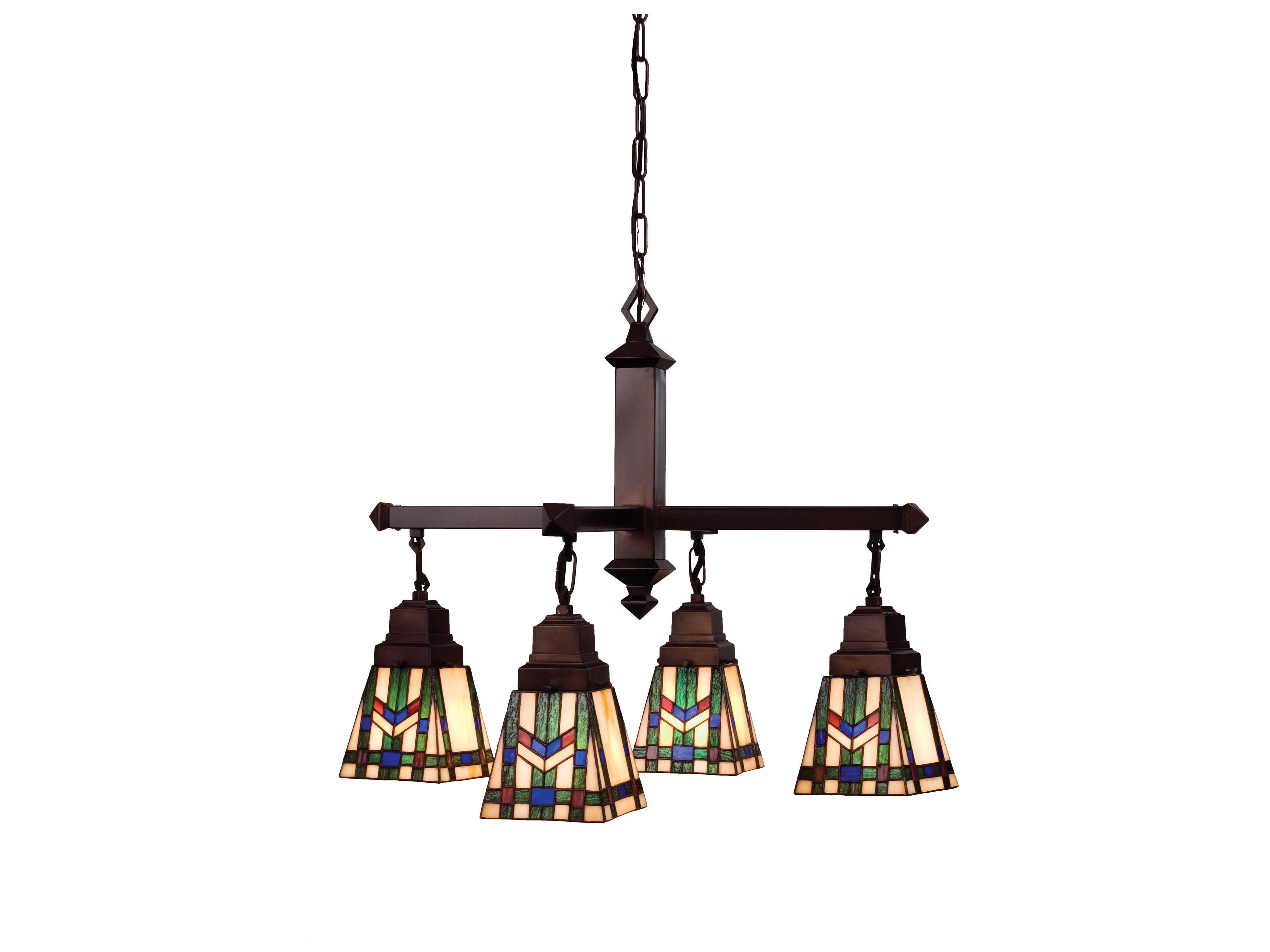 Mission 4-Light Bronze Tiffany Geometric Chandelier