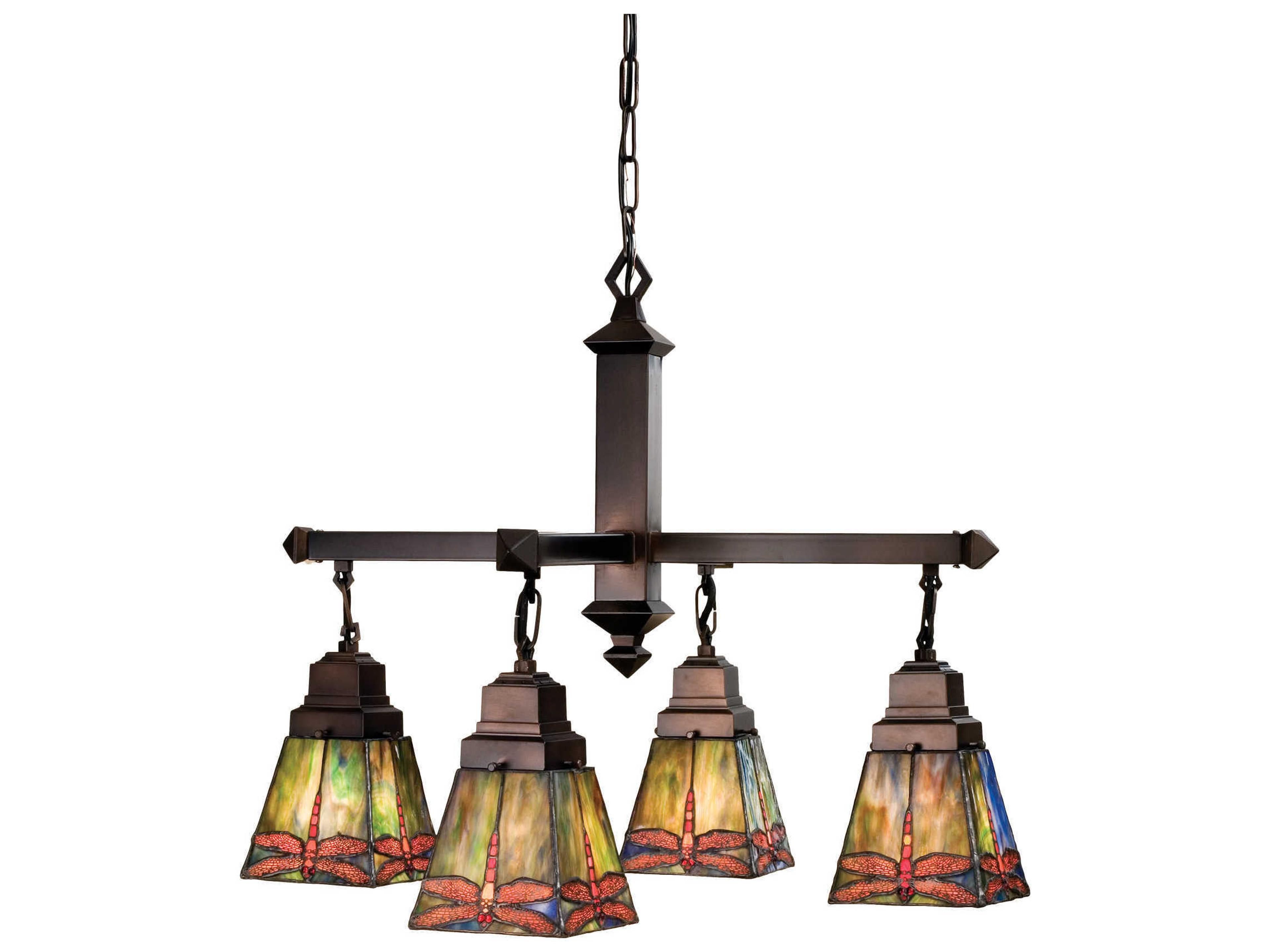 Mission 4-Light Bronze Tiffany Lantern Chandelier