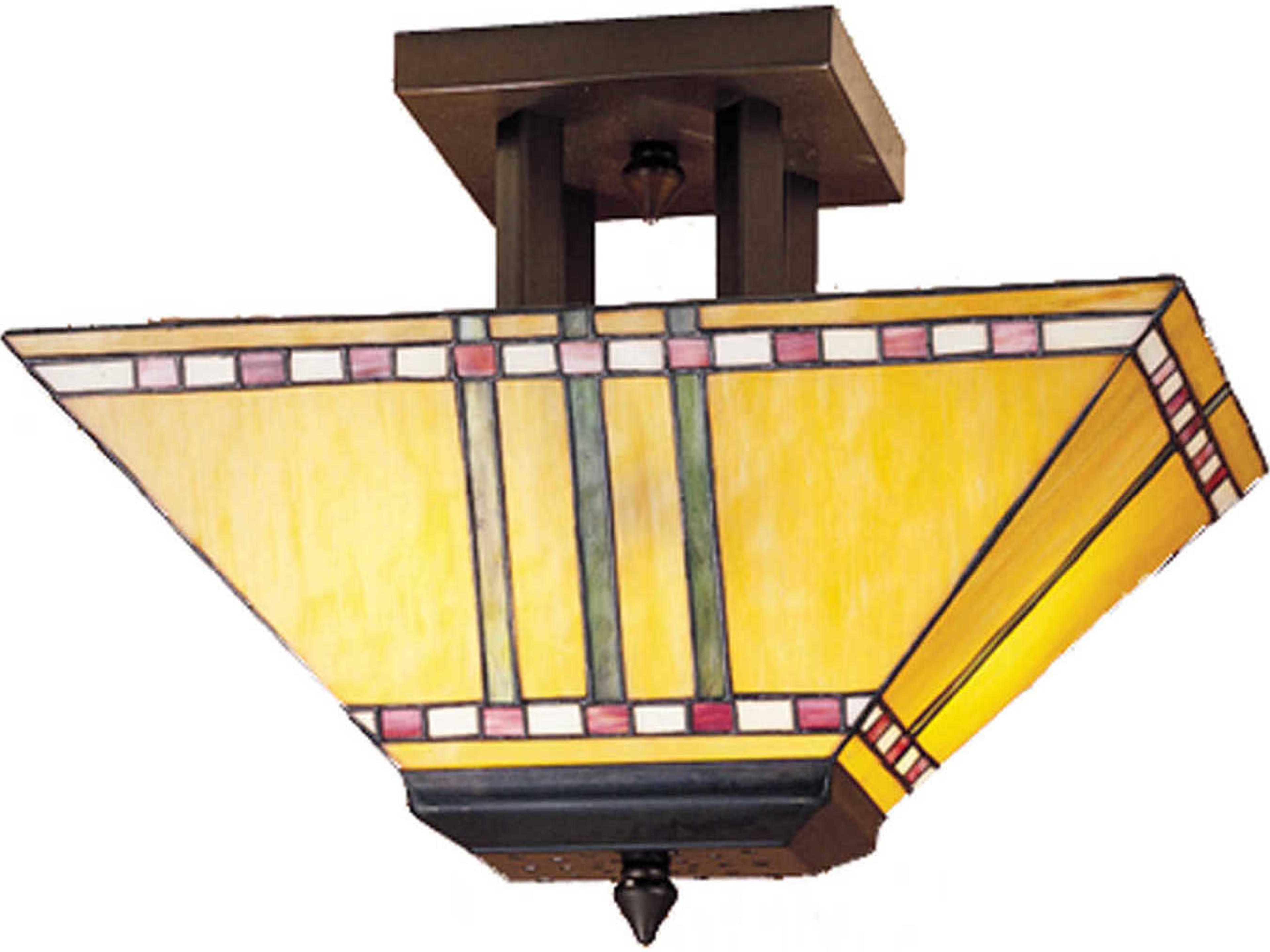 Prairie Corn 2-Light Brown Tiffany Geometric Flush Mount