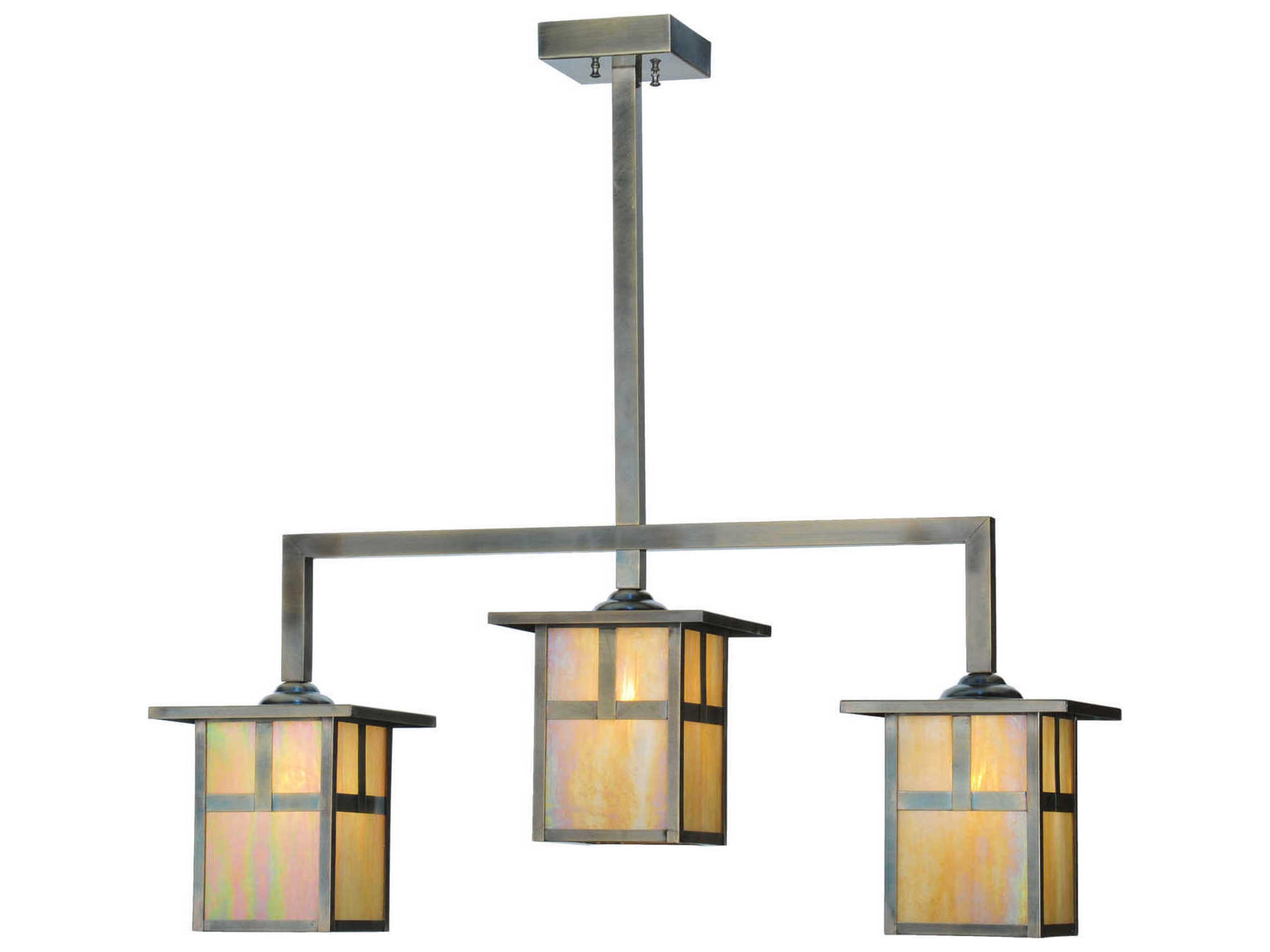 Mission 3-Light Brass Geometric Lantern Island Pendant