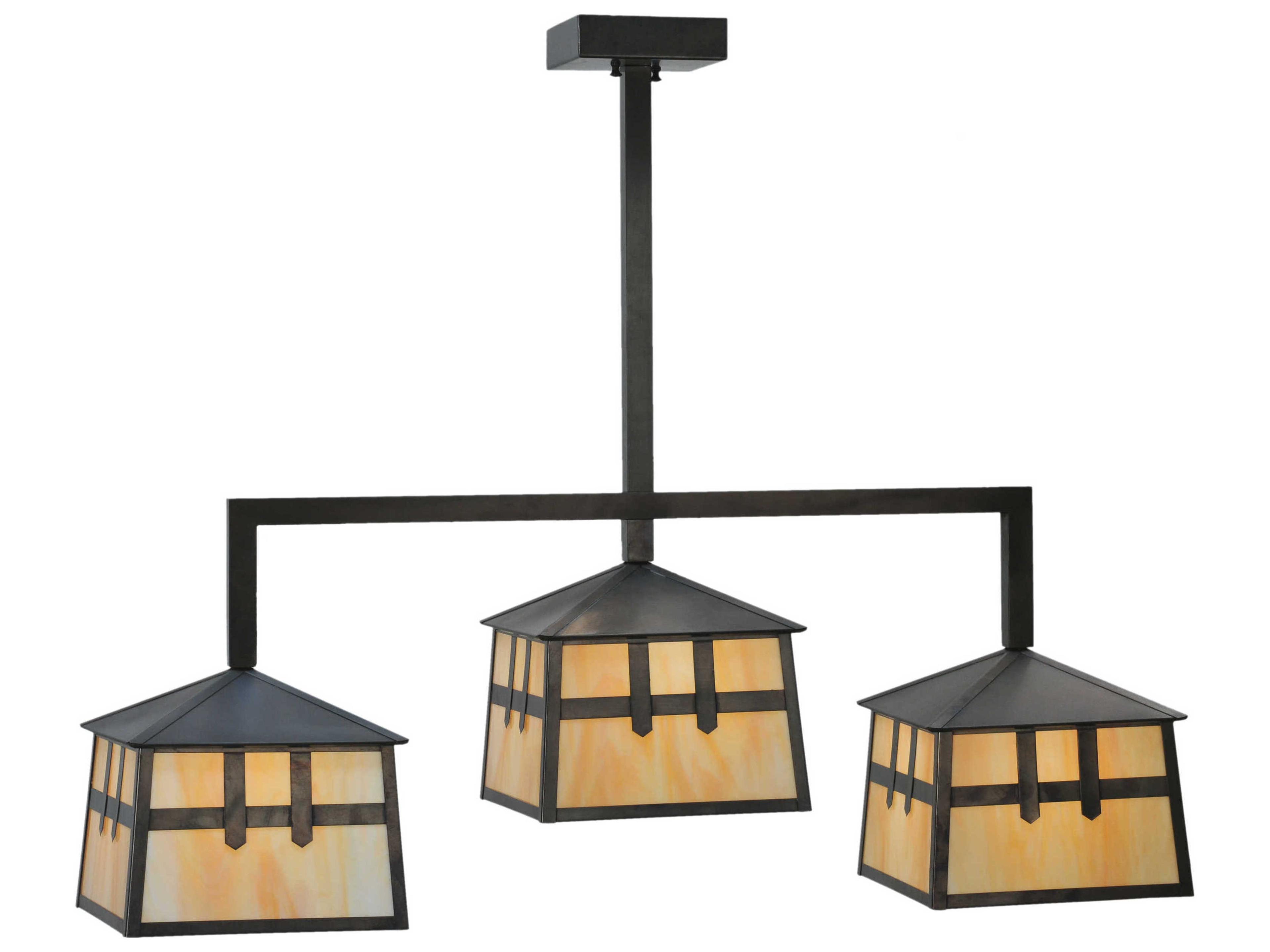 Mission 3-Light Brown Geometric Lantern Island Pendant