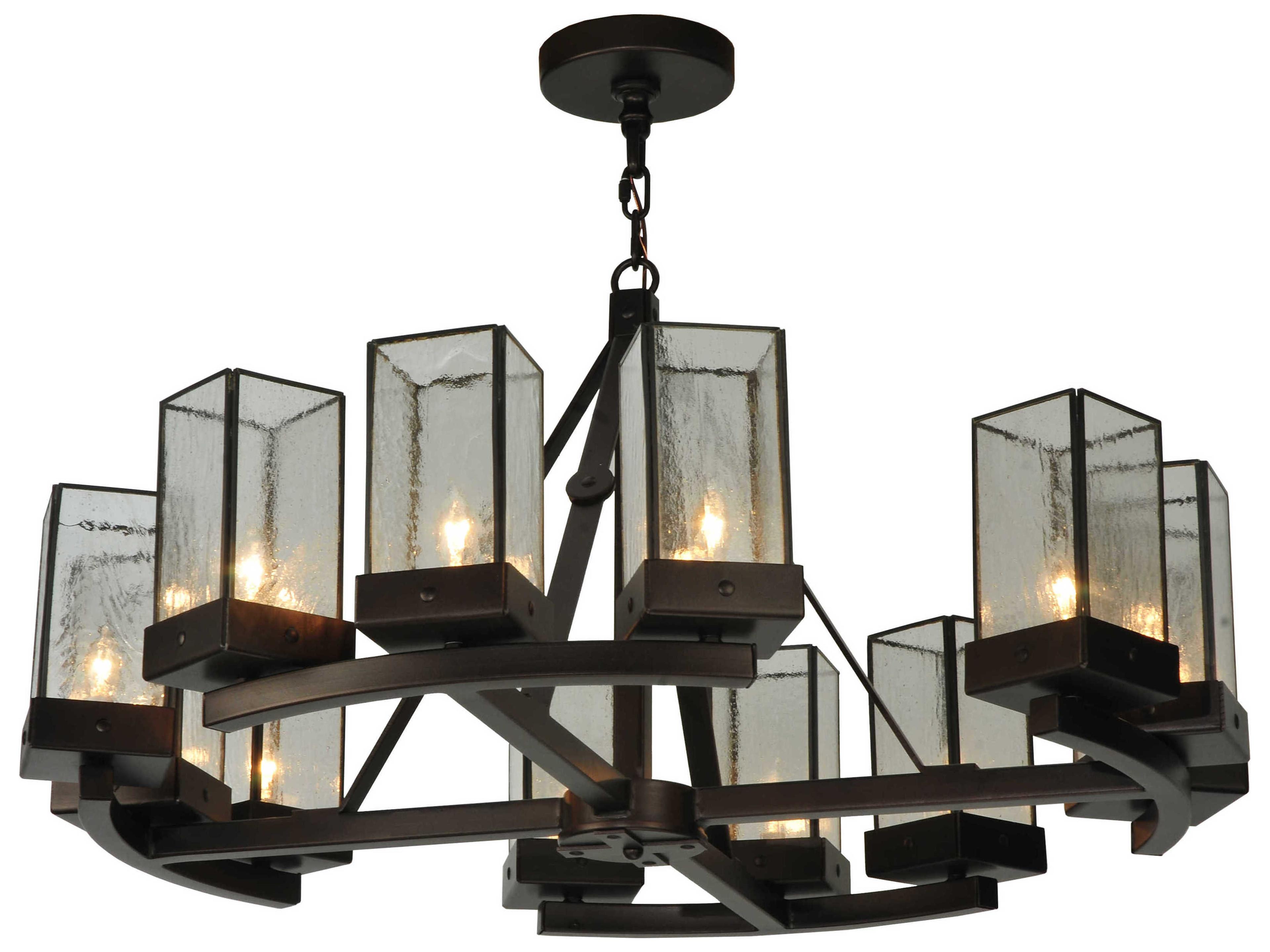 Mission 12-Light Bronze Glass Geometric Lantern Chandelier