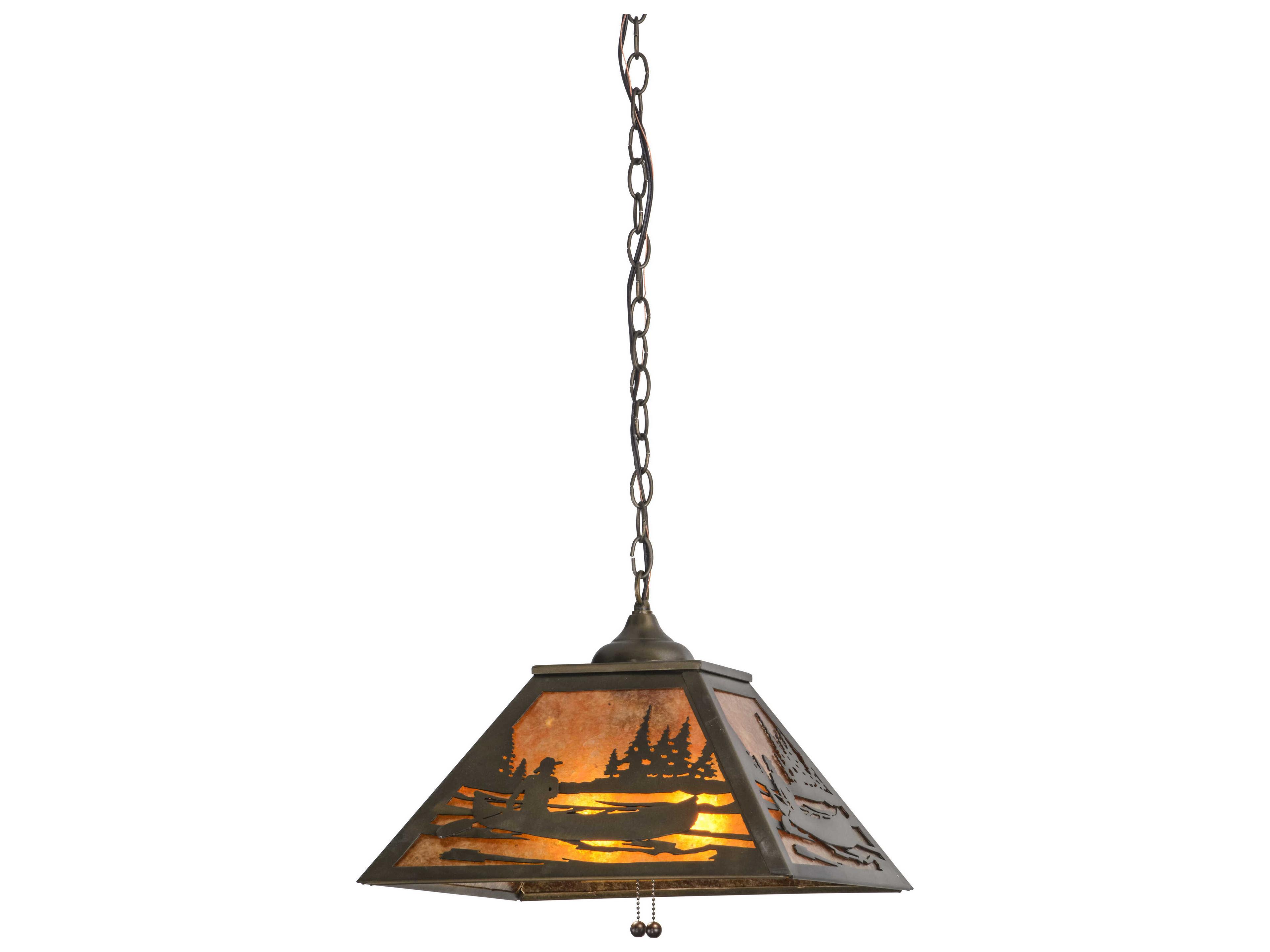 Canoe At Lake 2-Light Copper Geometric Pendant