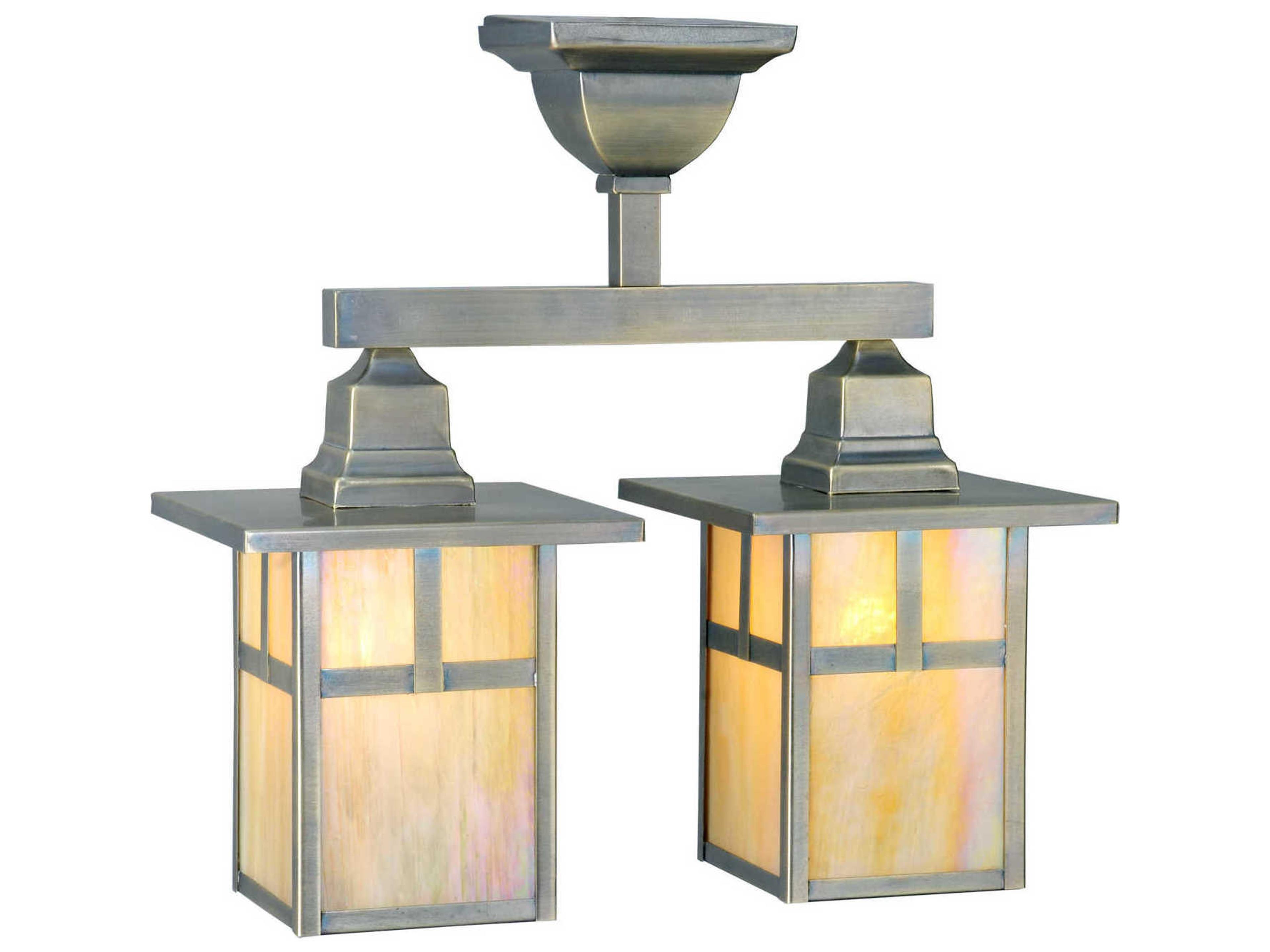 Mission 2-Light Brown Lantern Semi Flush Mount