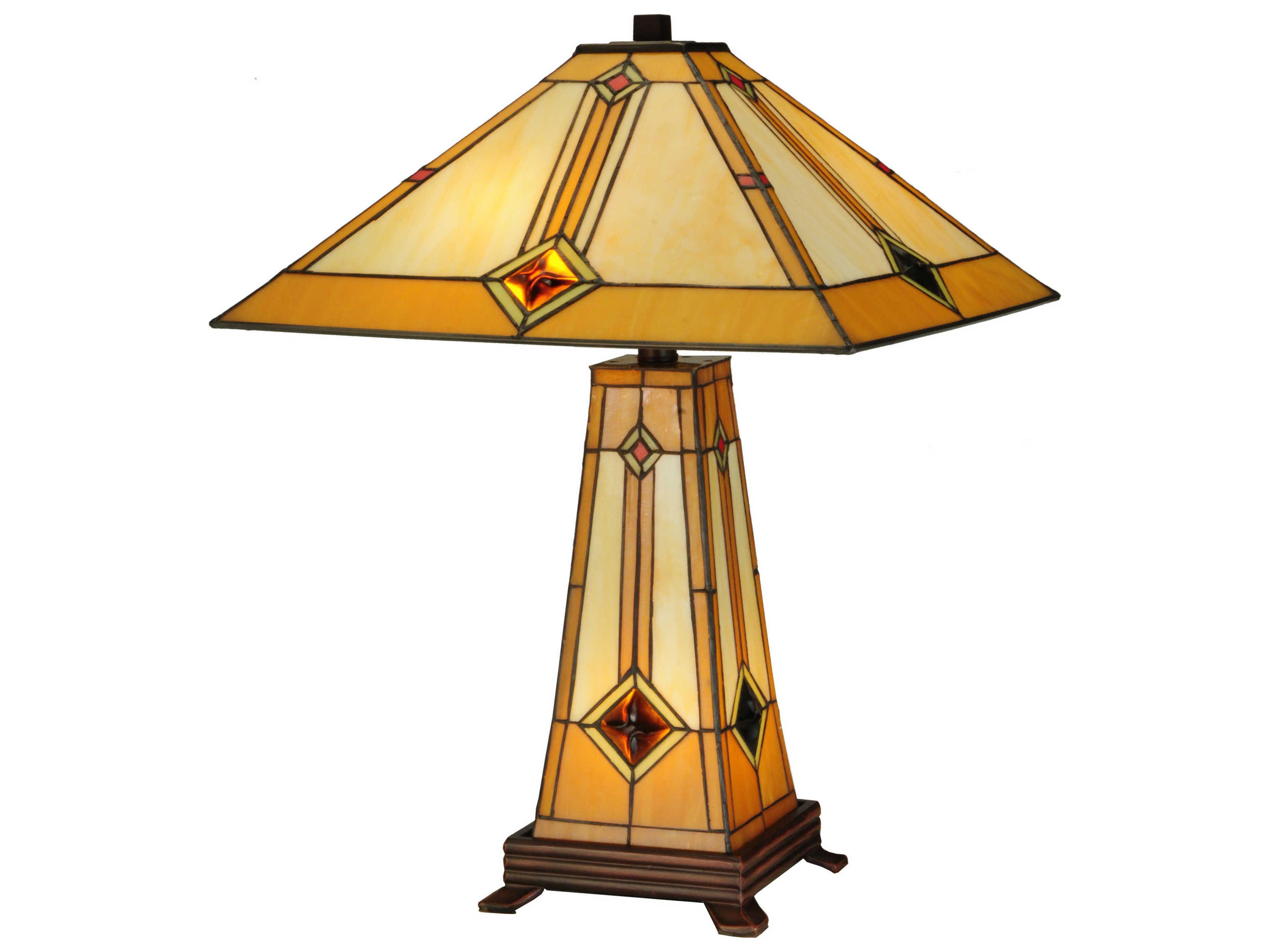 Diamond Mission Lighted Base Bronze Tiffany Table Lamp