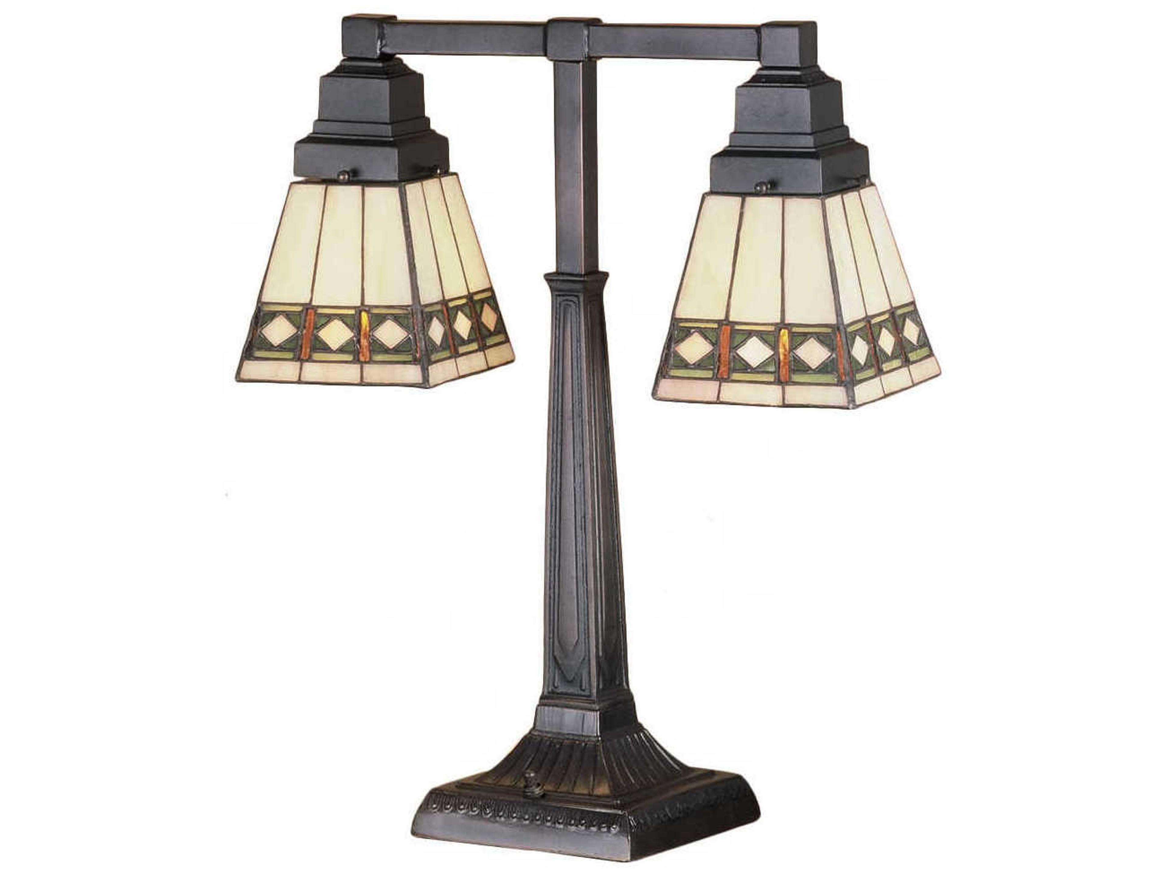 Diamond Mission 2 Arm Bisque Beige Bronze Tiffany Table Lamp