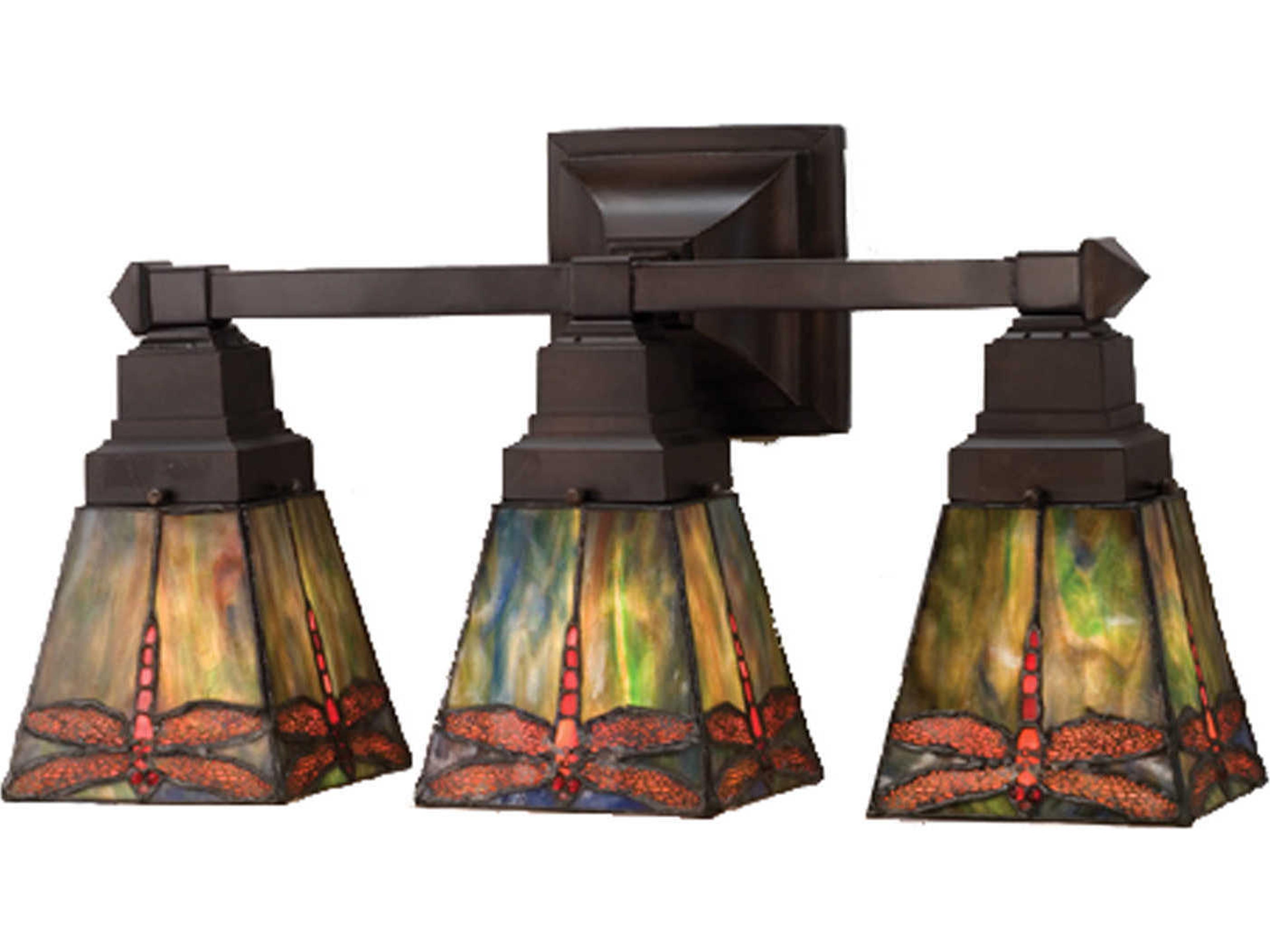 Mission 3-Light Bronze Tiffany Vanity Light