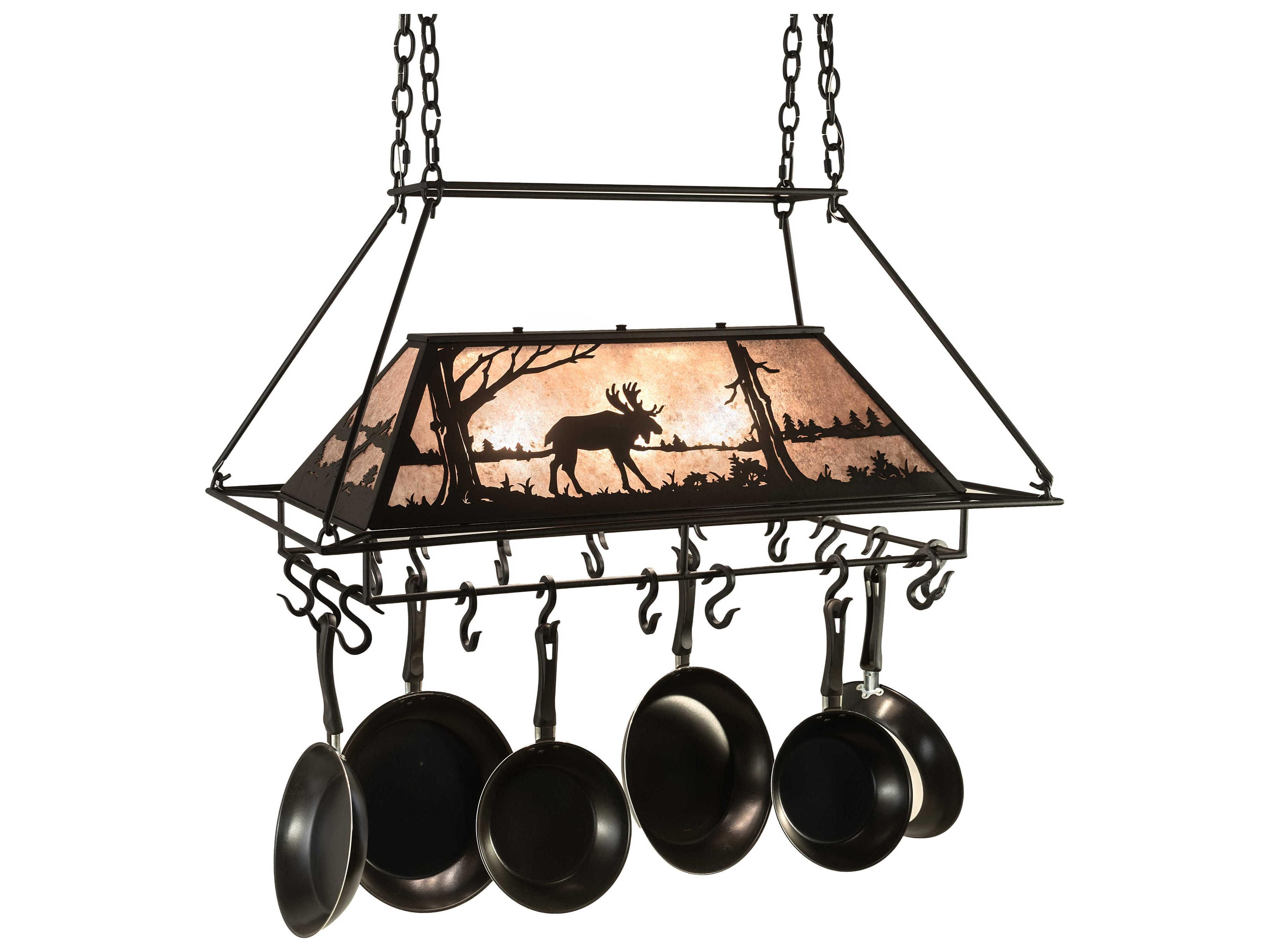 Moose At Lake 3-Light Black Silver Mica Island Pendant