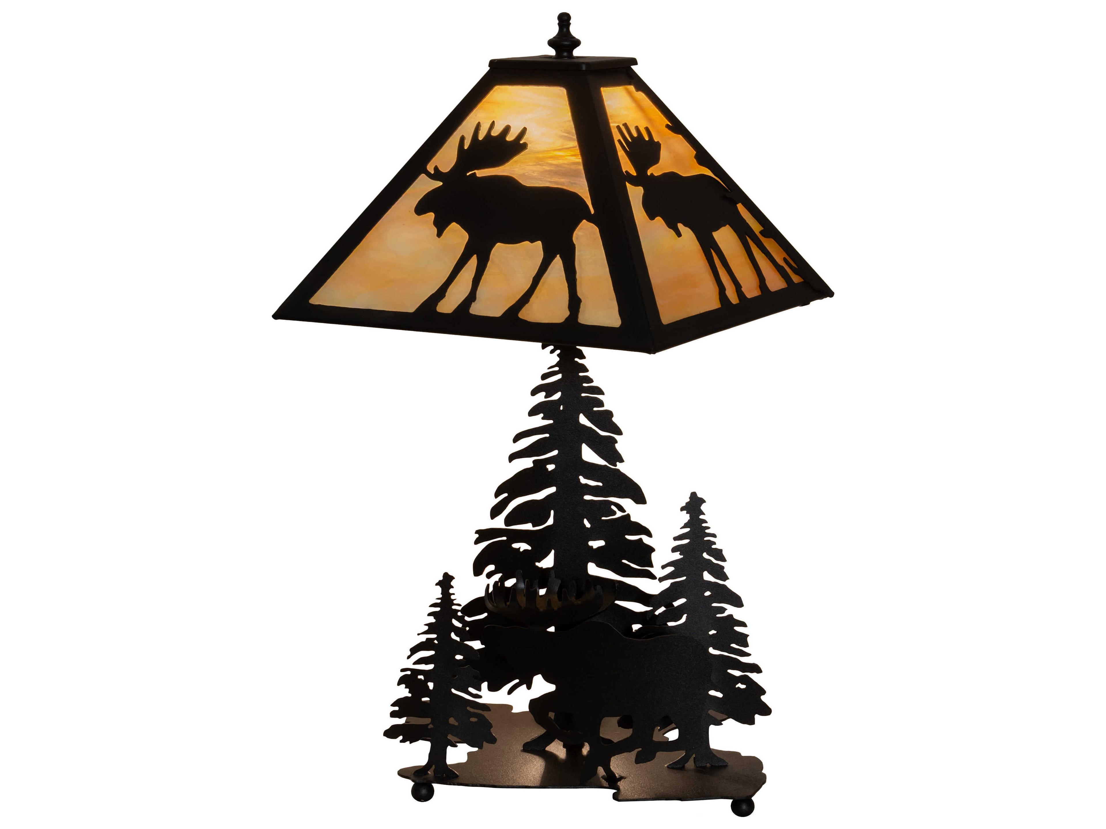 Moose On The Loose Glass Rustic Lodge Black Beige Off White Table Lamp