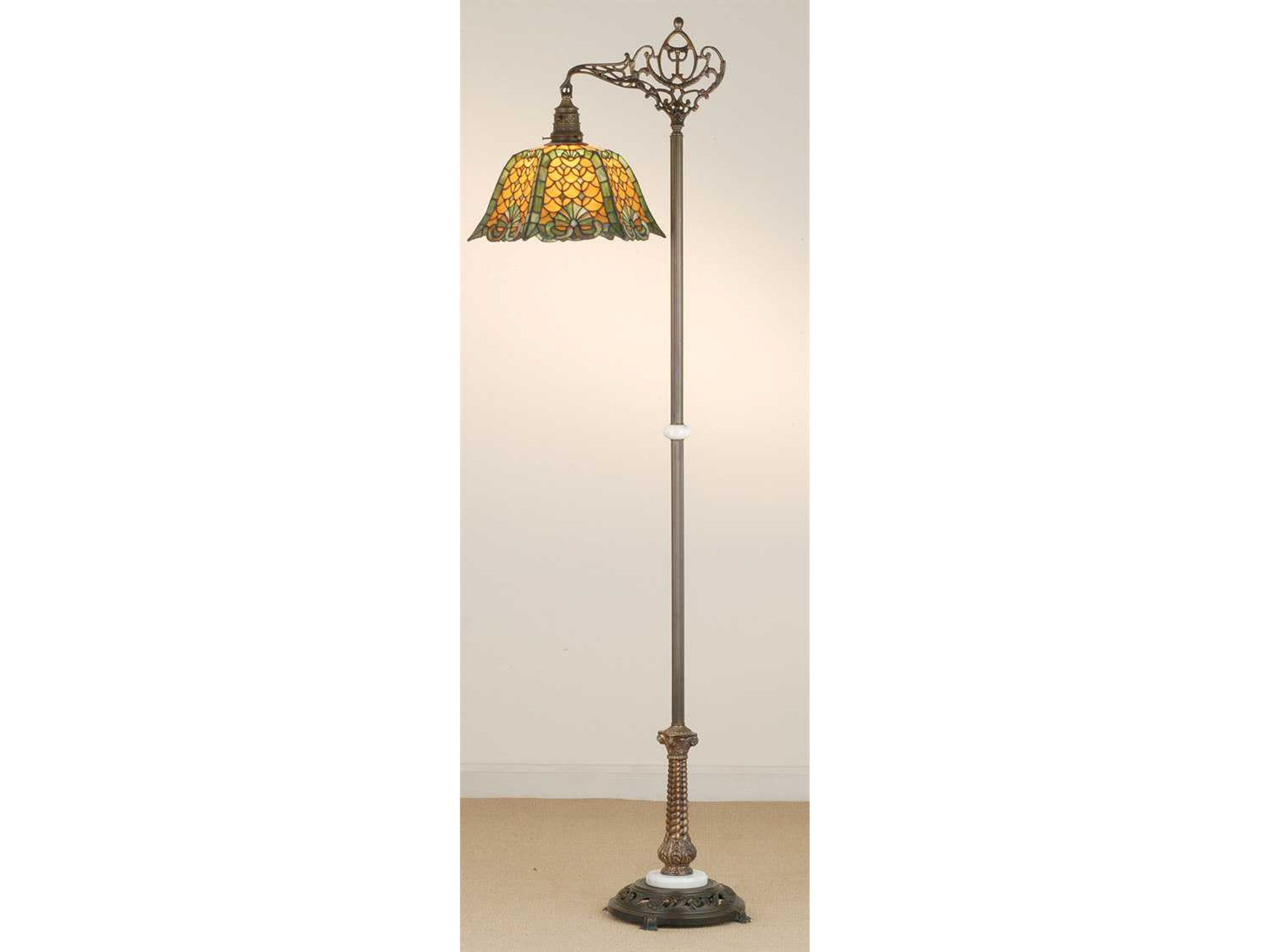 Duffner & Kimberly Shell Diamond Bridge Arm Bronze Tiffany Floor Lamp