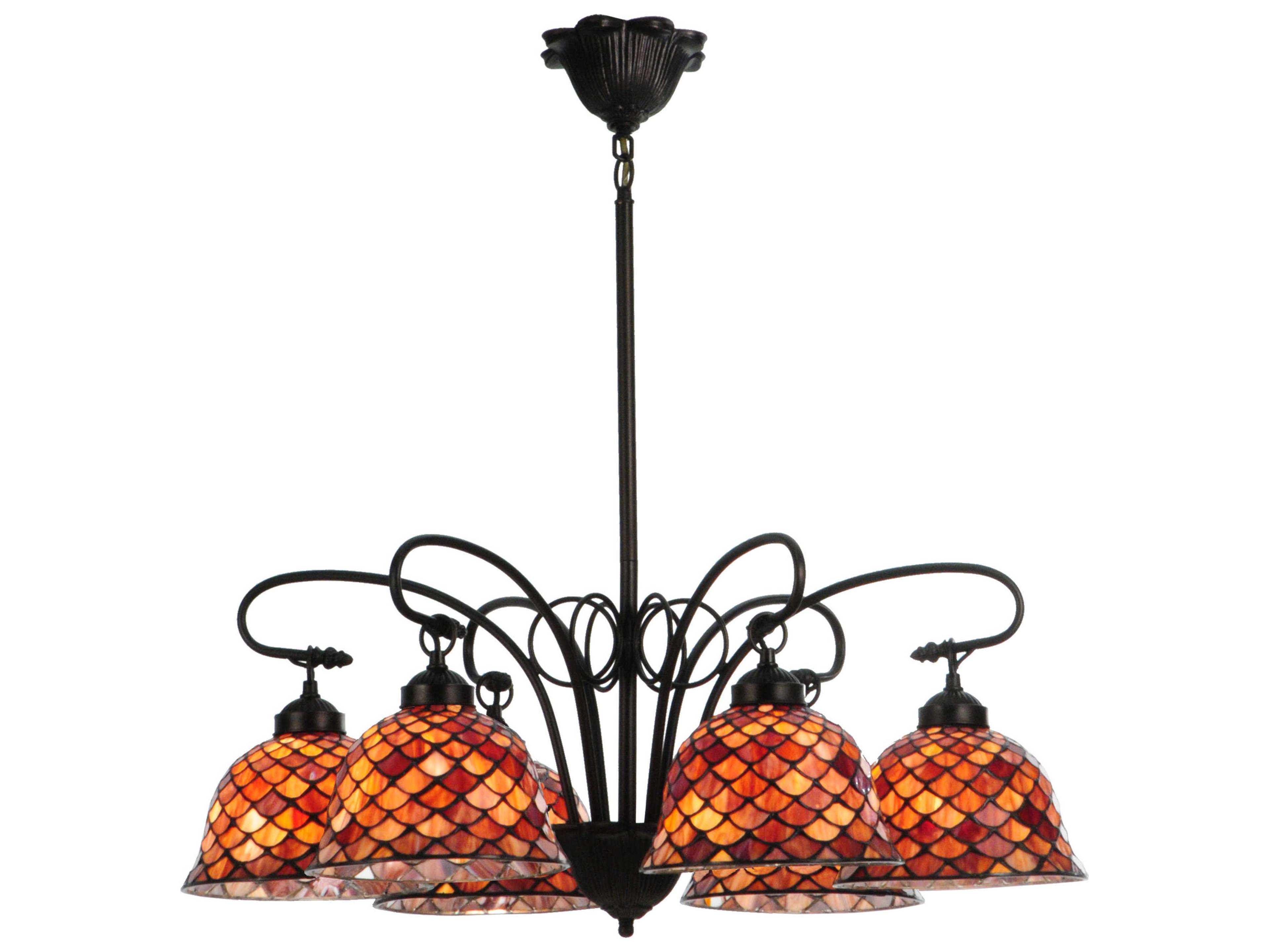 Nouveau 6-Light Bronze Tiffany Bell Chandelier