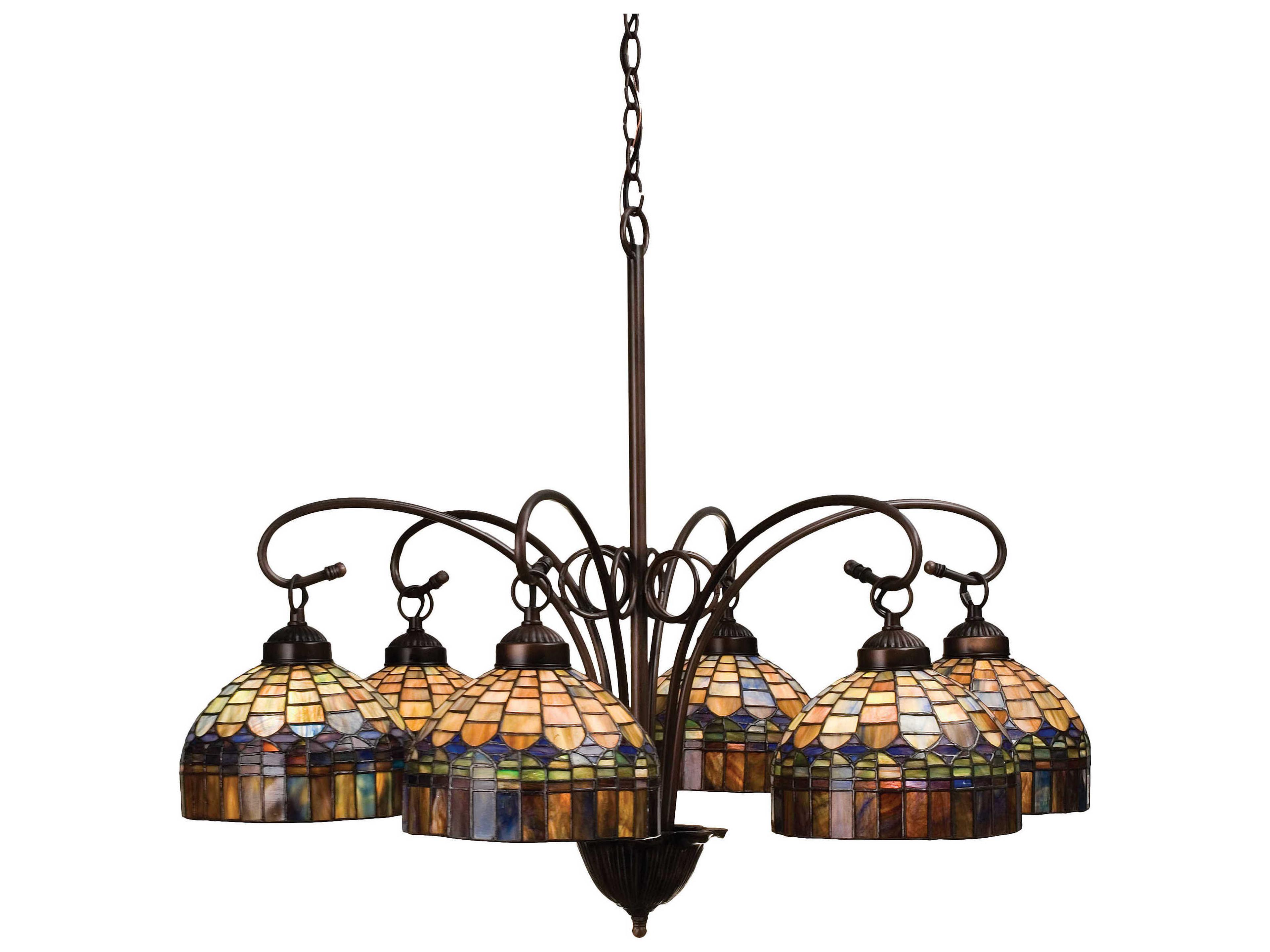 Nouveau 6-Light Bronze Tiffany Chandelier