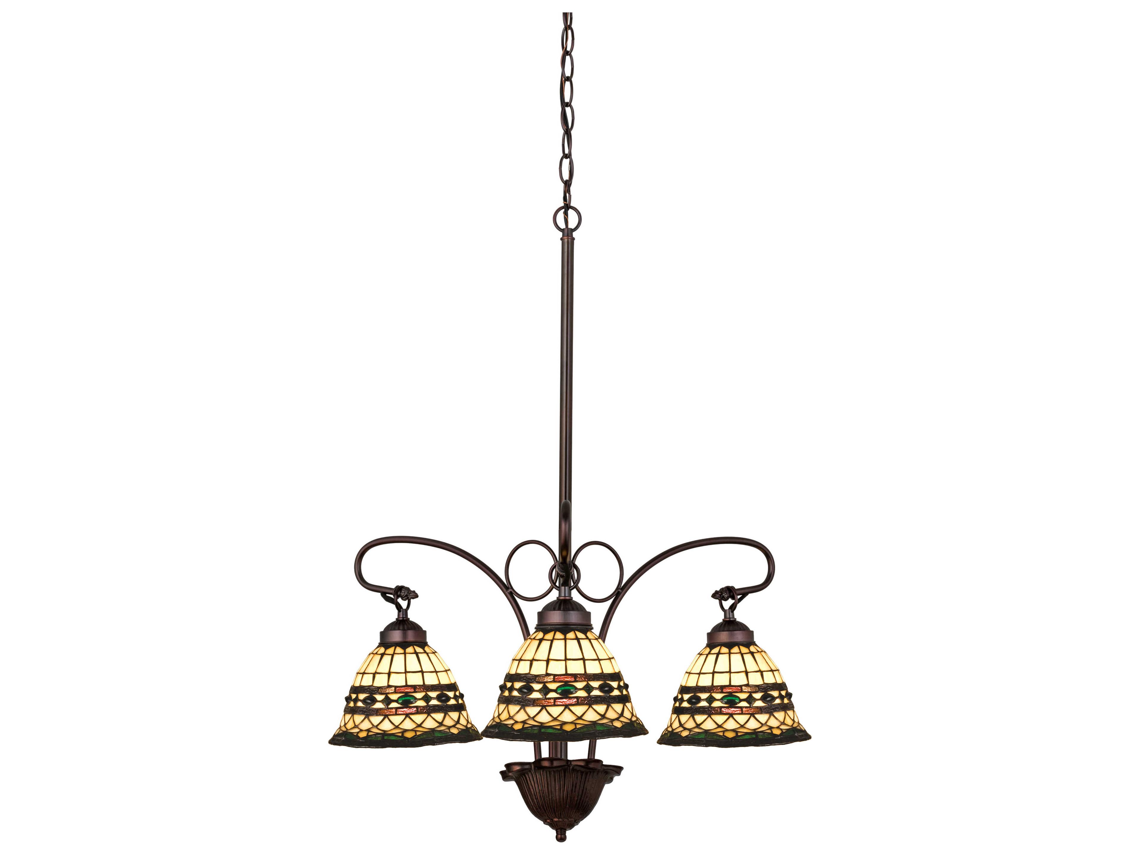 Nouveau 3-Light Bronze Tiffany Bell Chandelier