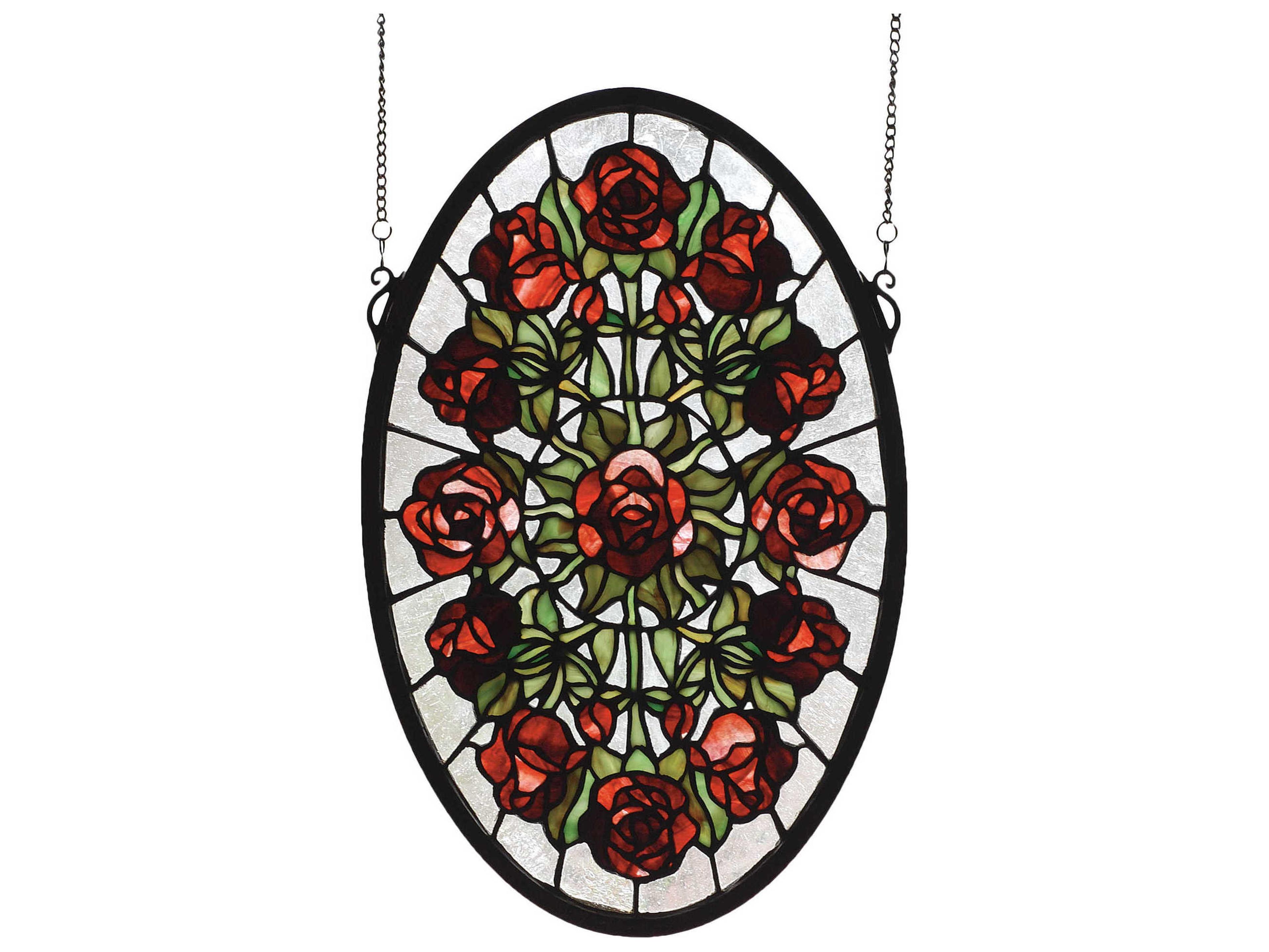 Meyda Oval Rose Garden Stained Glass Window