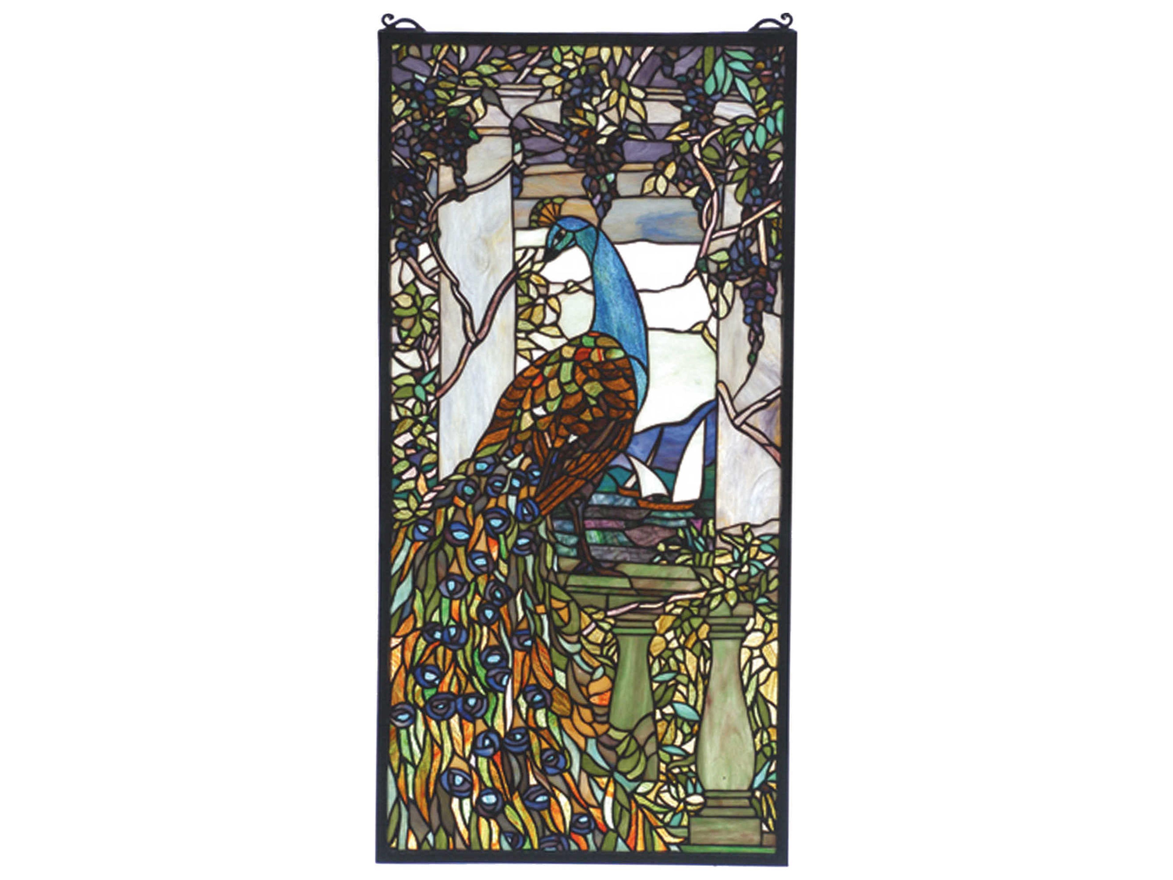 Peacock Wisteria Stained Glass Window