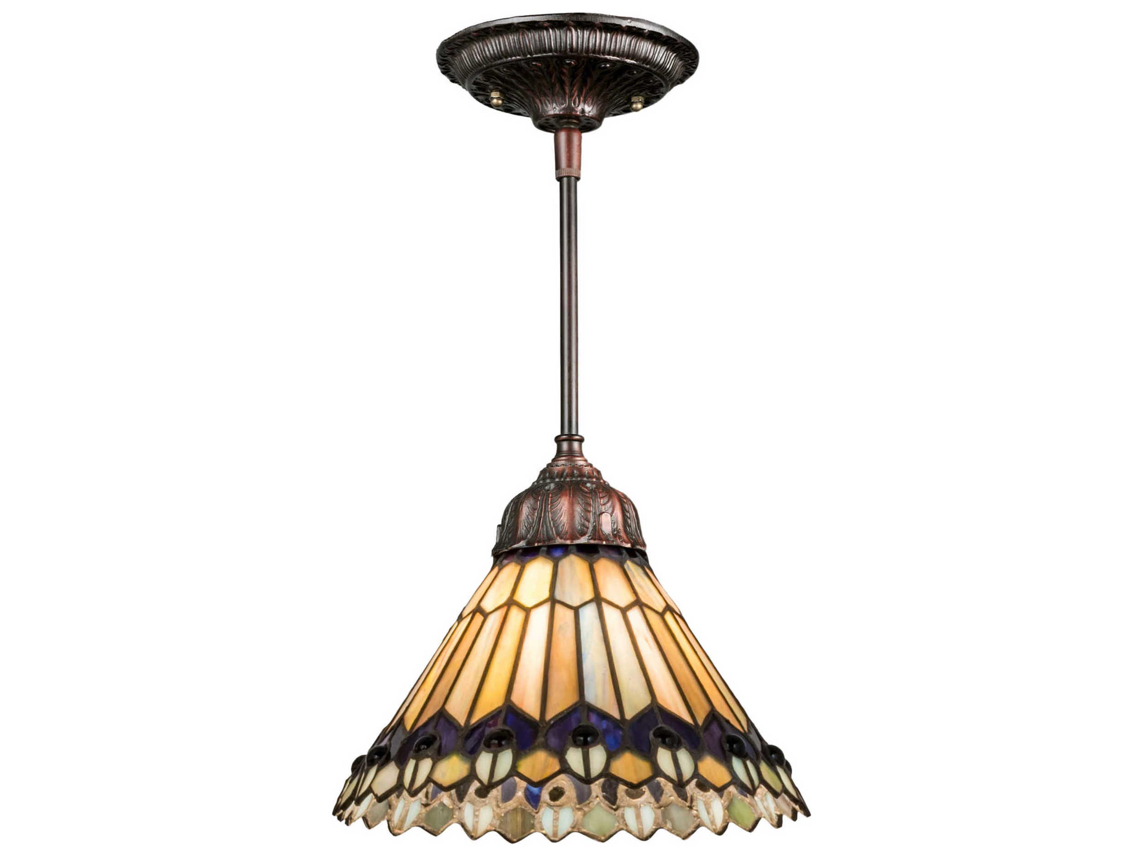 Tiffany Jeweled Peacock 1-Light Bronze Mini Pendant