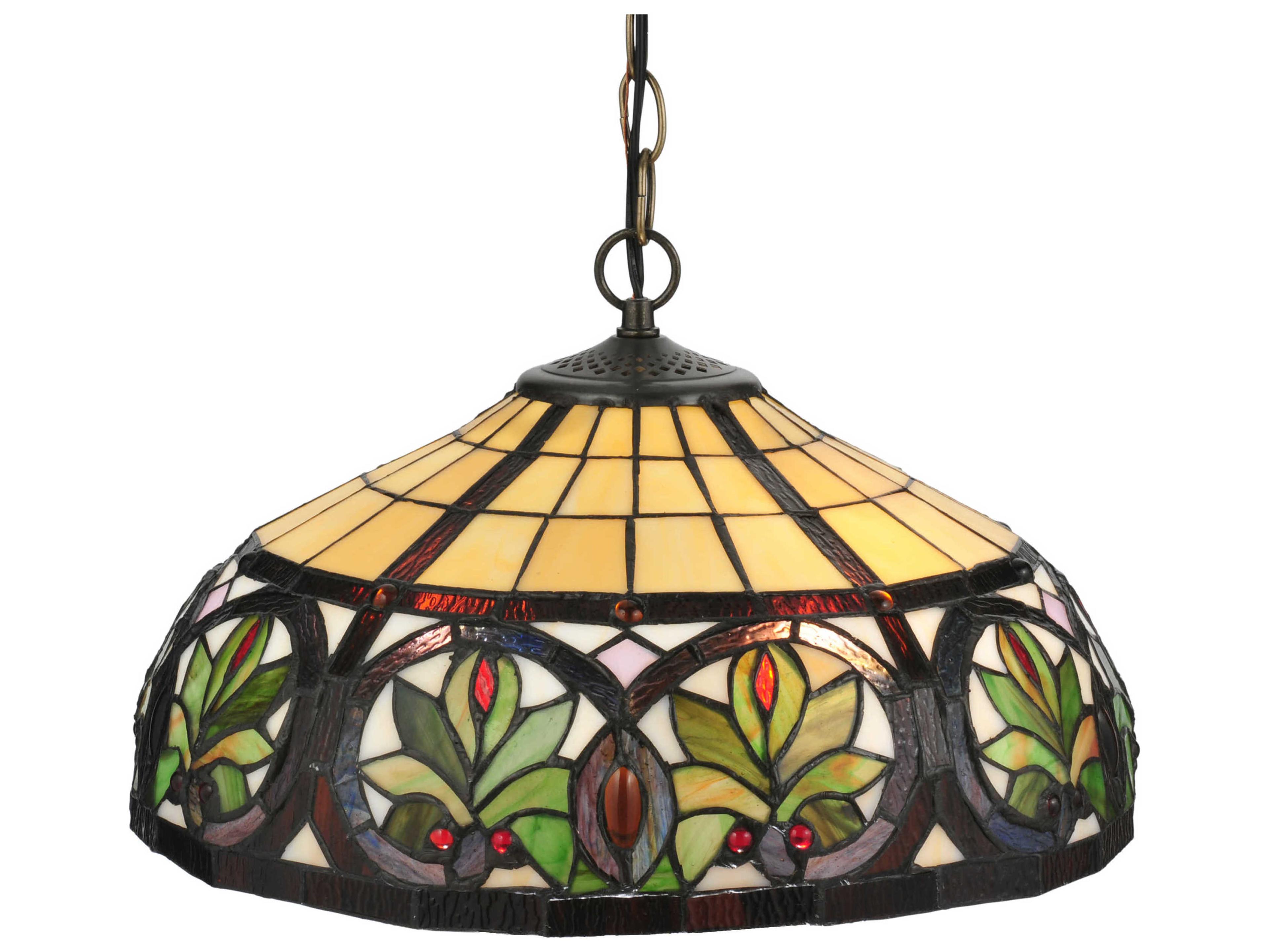 Nouveau 2-Light Brown Tiffany Bowl Pendant