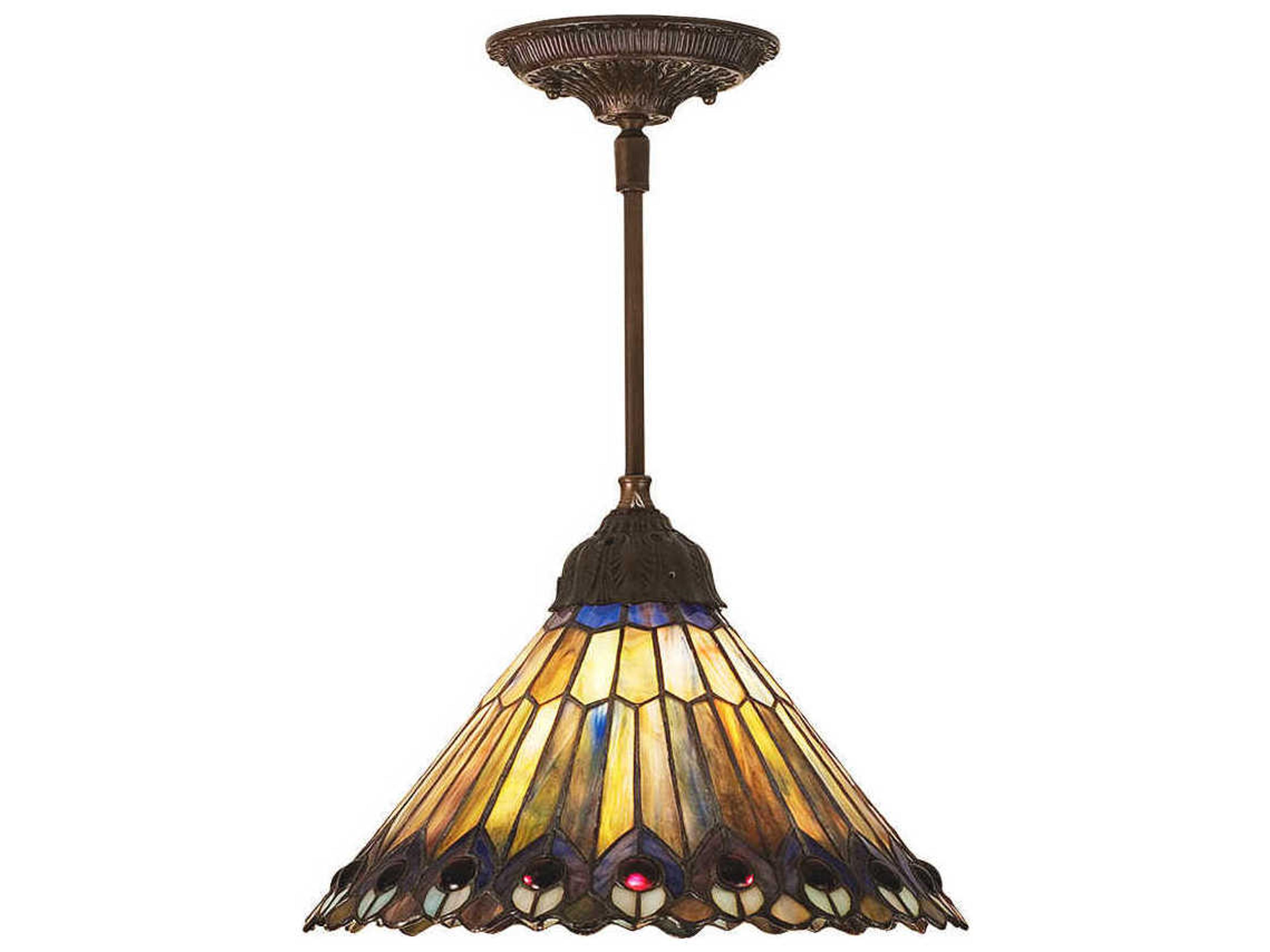 Tiffany Jeweled Peacock One Light Pendant in Mahogany Bronze