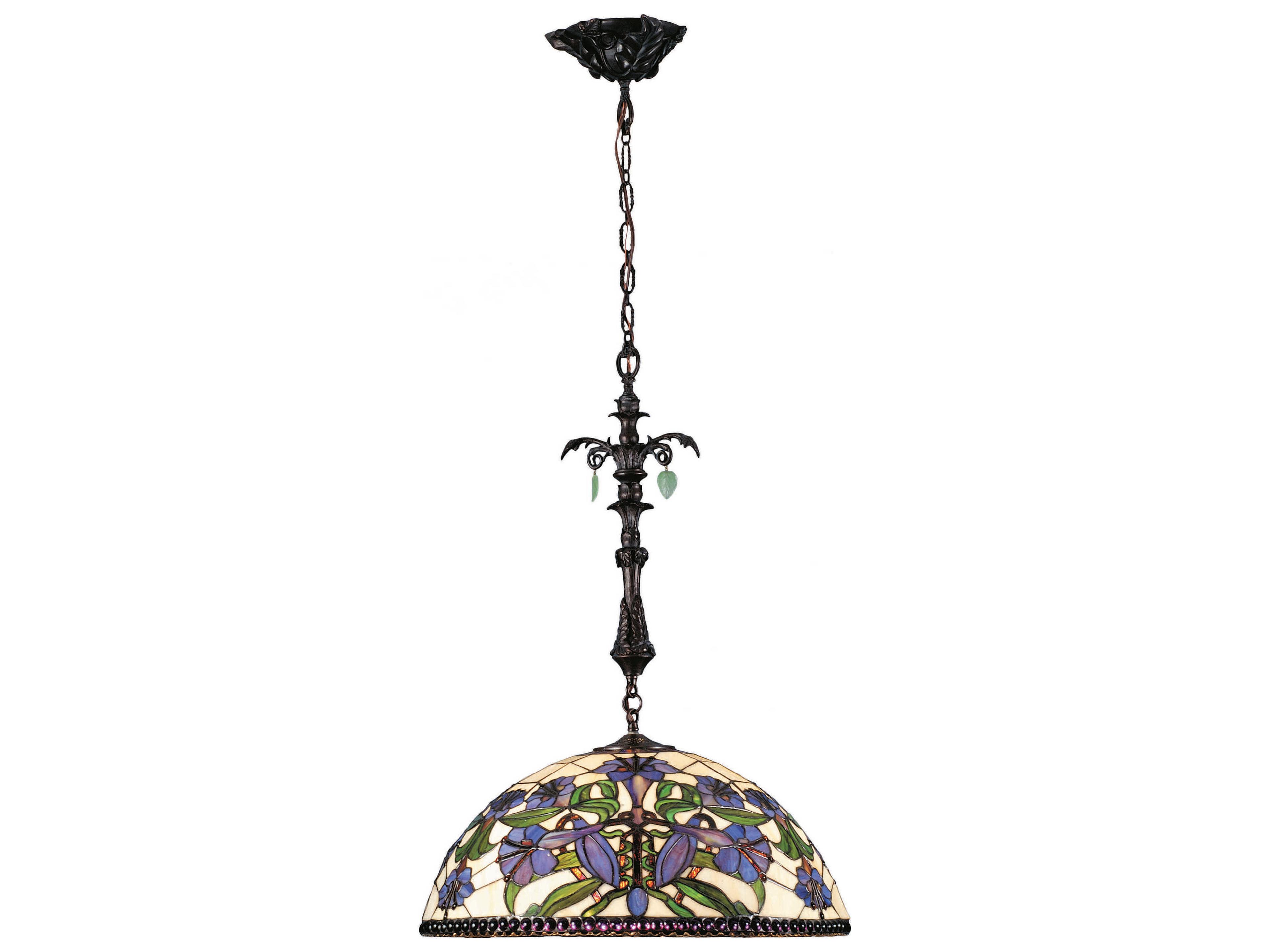 Tiffany Nouveau Lily 3-Light Stained Glass Pendant in Mahogany Bronze