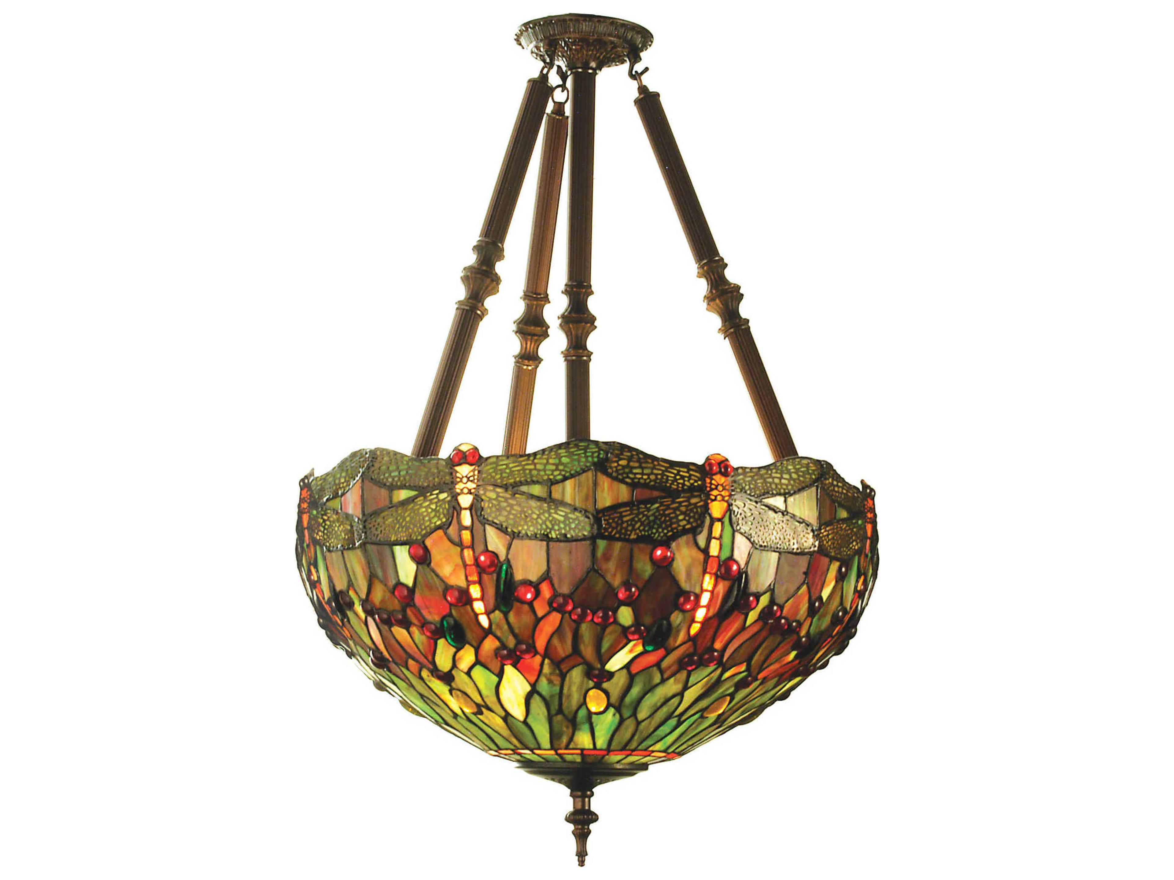 Nouveau 4-Light Brown Tiffany Bowl Semi Flush Mount