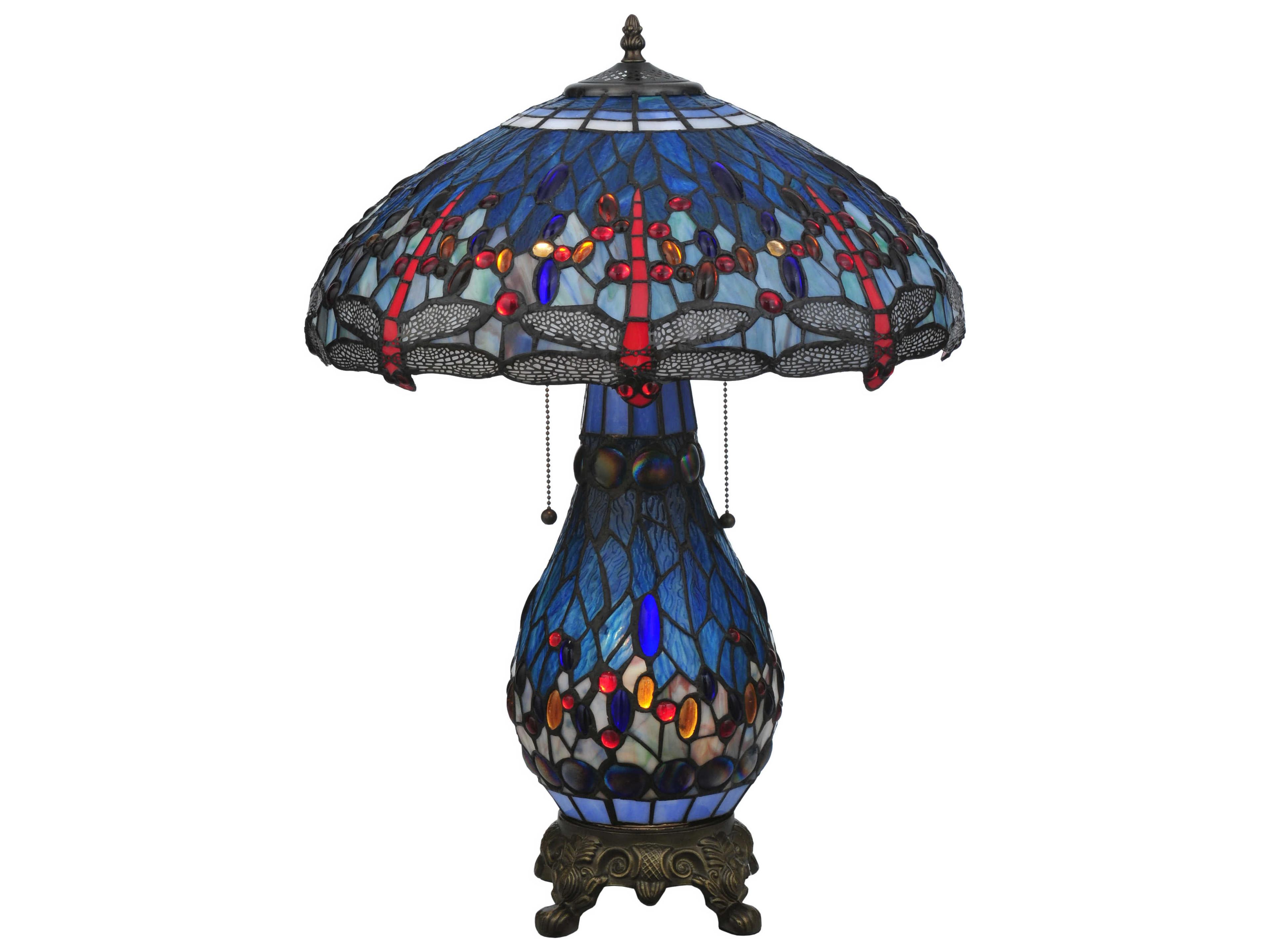 Hanginghead Dragonfly Lighted Base Blue Tiffany Table Lamp
