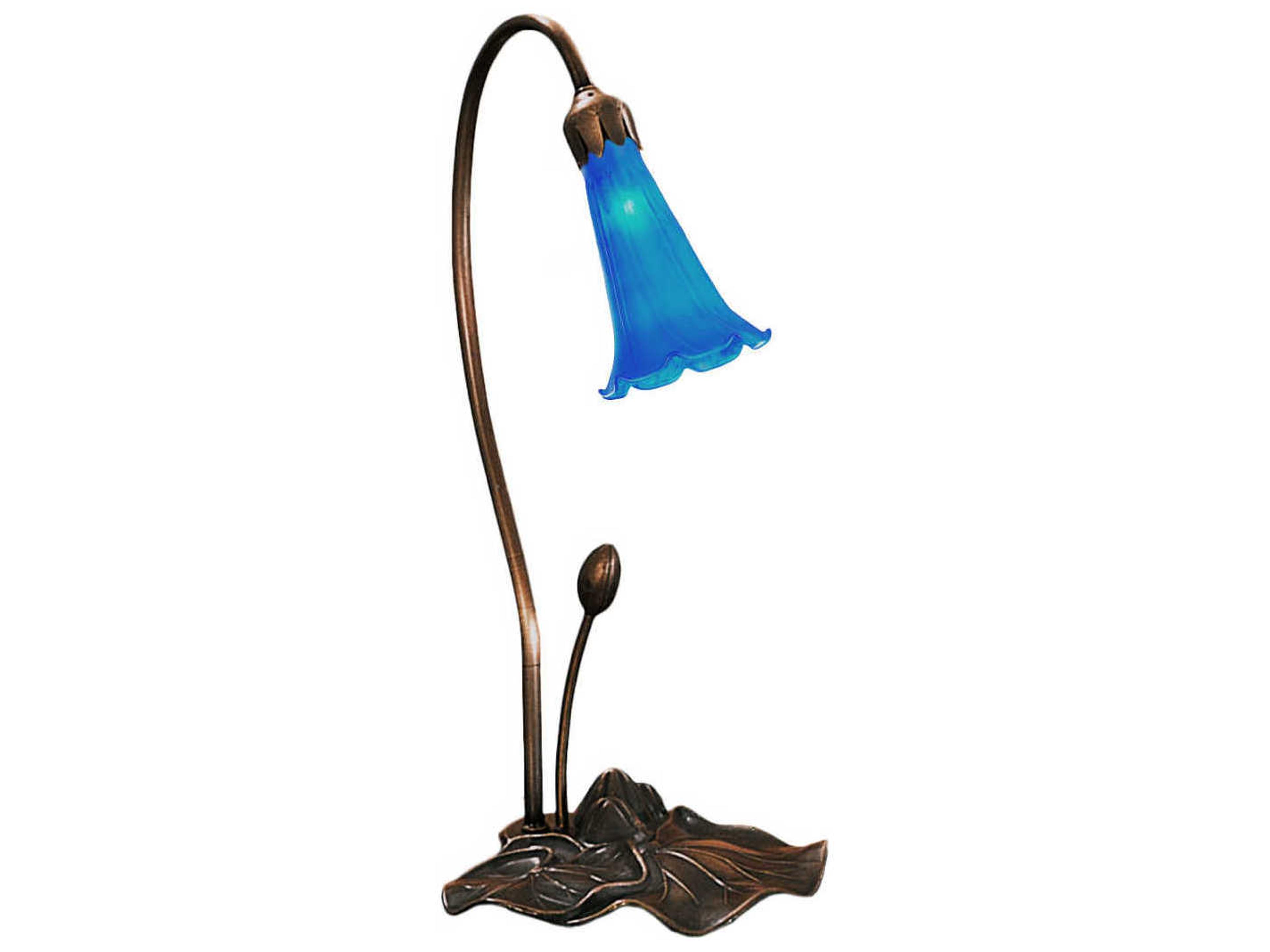 Pond Lily Blue Accent Brown Tiffany Table Lamp