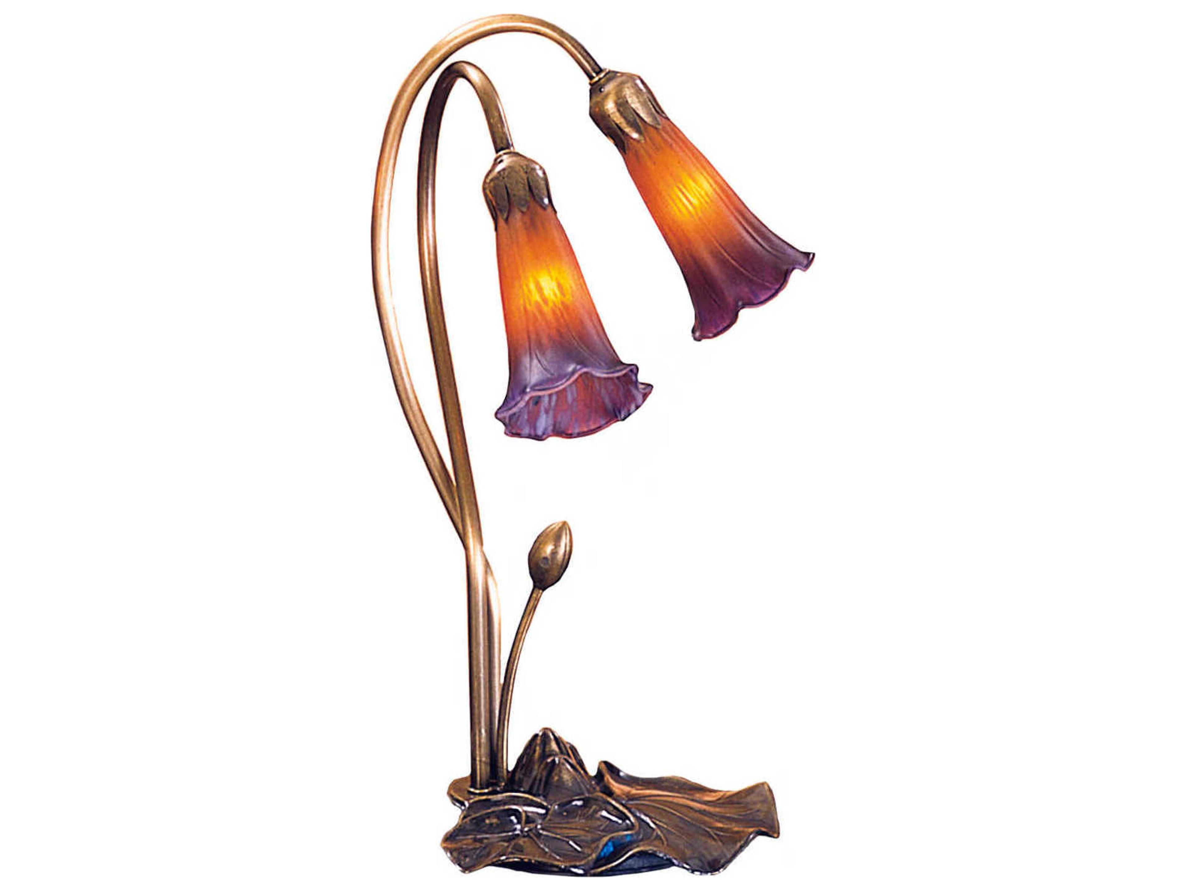 Pond Lily Amber & Purple Accent Green Tiffany Table Lamp