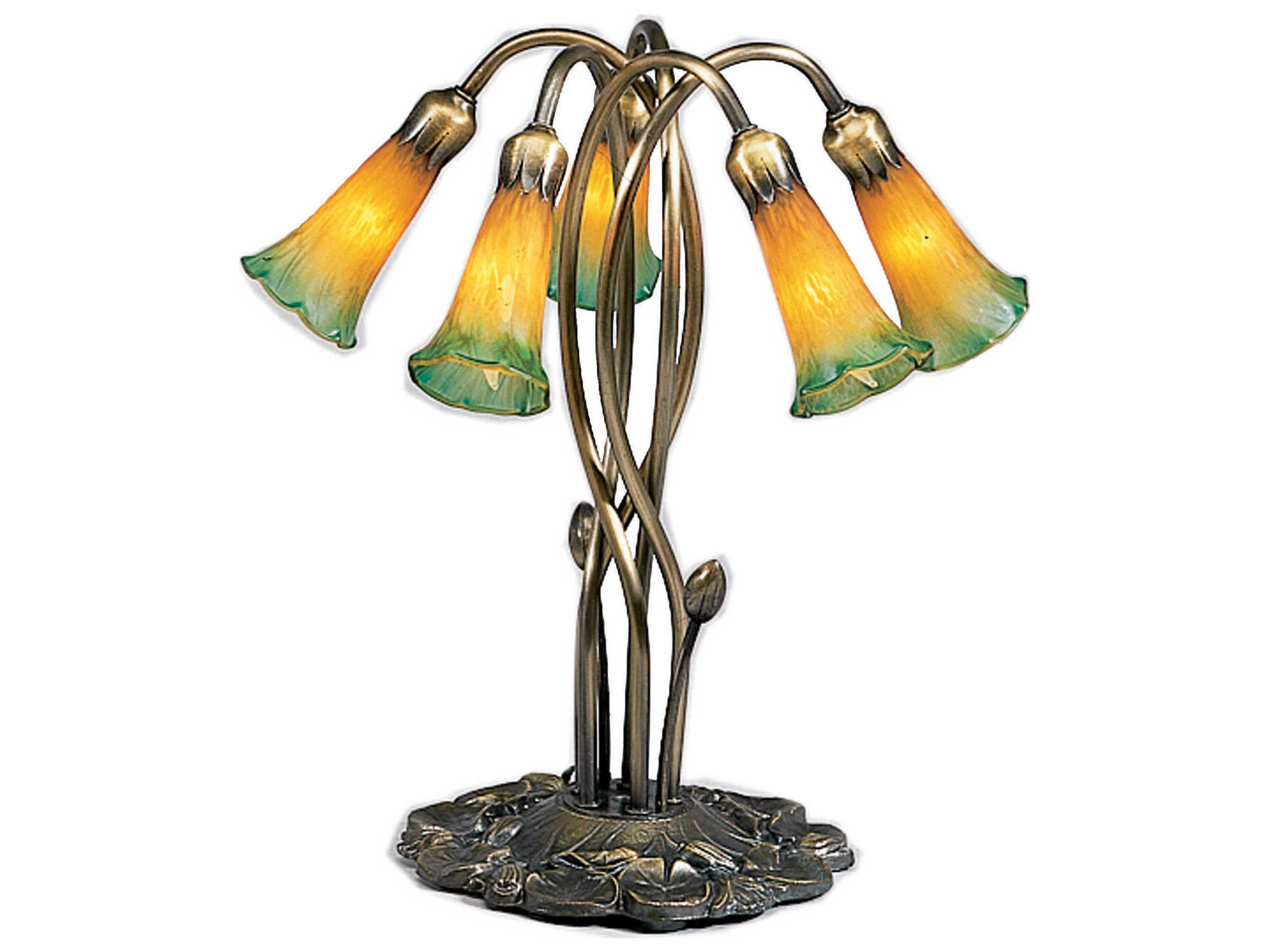 Meyda Pond Lily Amber & Green Accent Tiffany Table Lamp