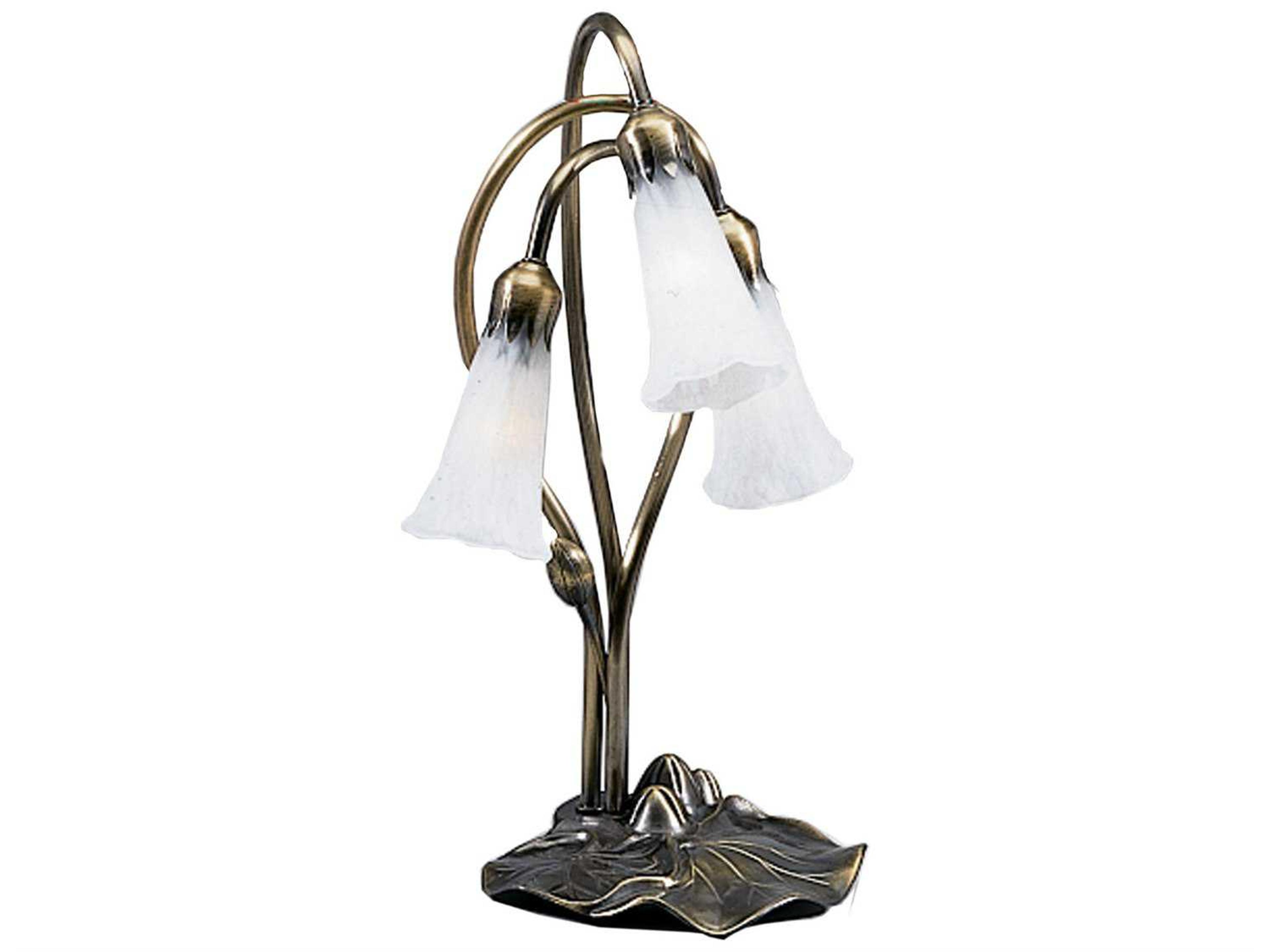 Pond Winter White Mahogany Bronze Green Tiffany Table Lamp