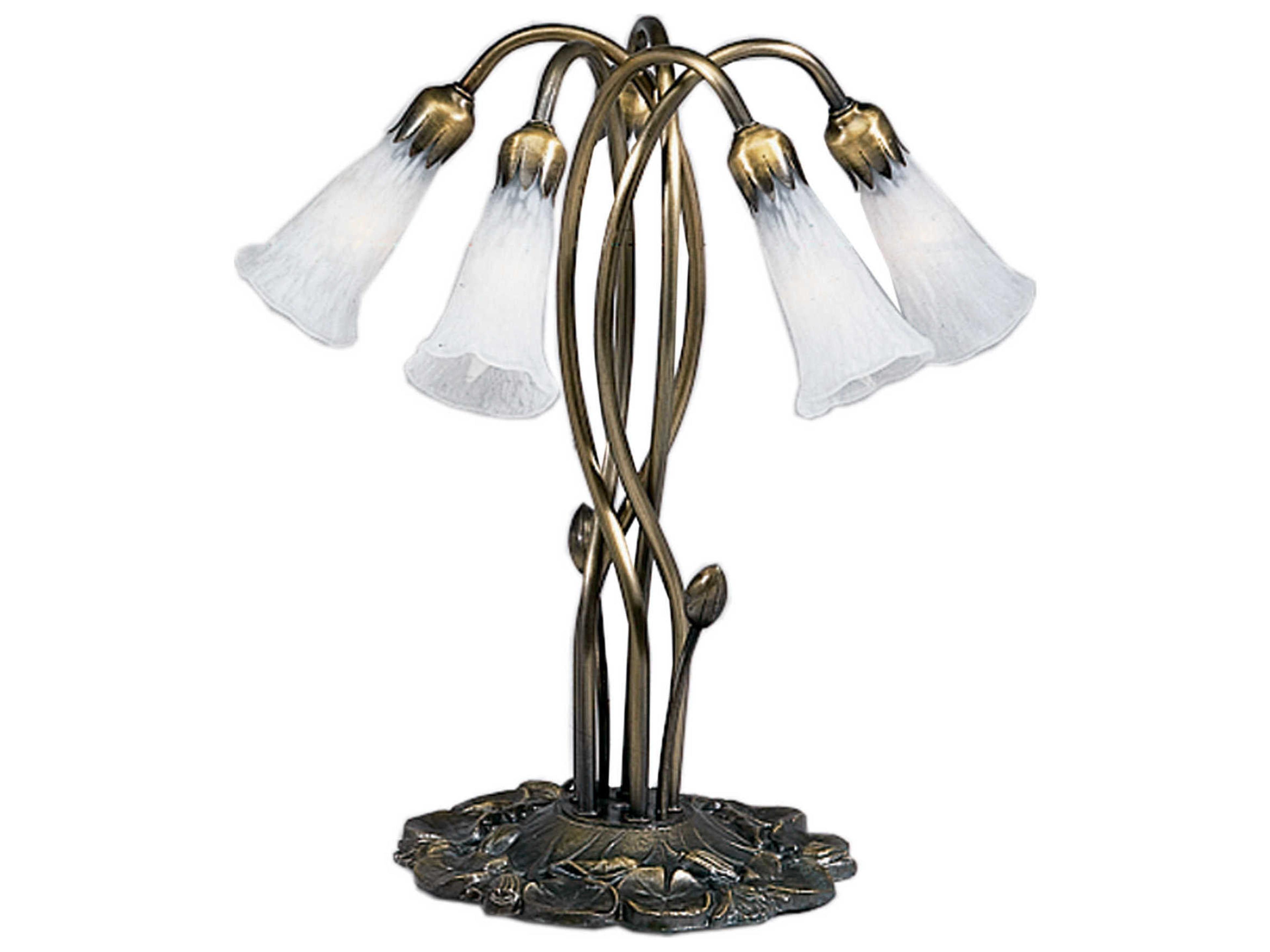 White Pond Lily Accent Green Tiffany Table Lamp