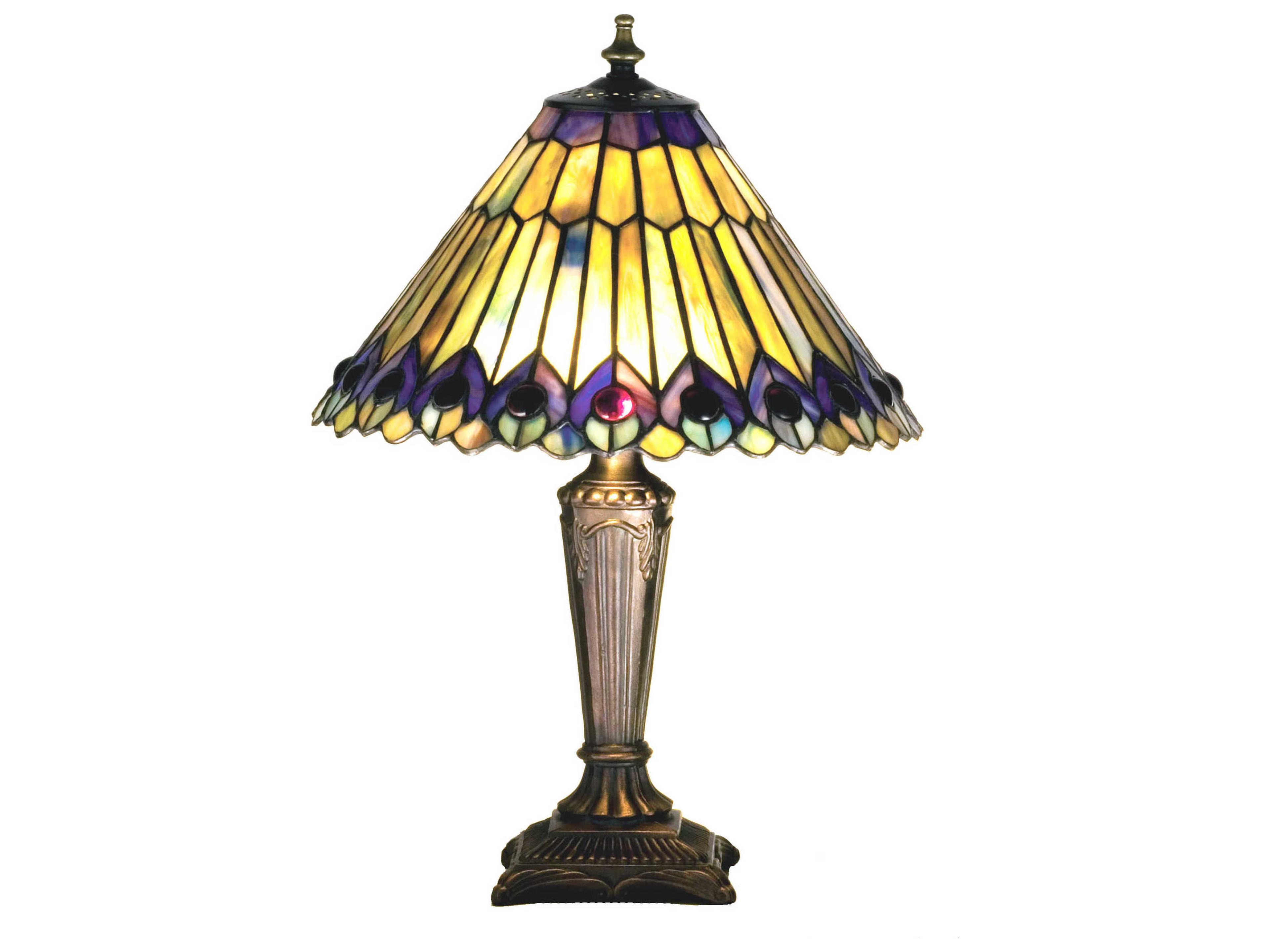 Tiffany Jeweled Peacock Accent Bronze Table Lamp
