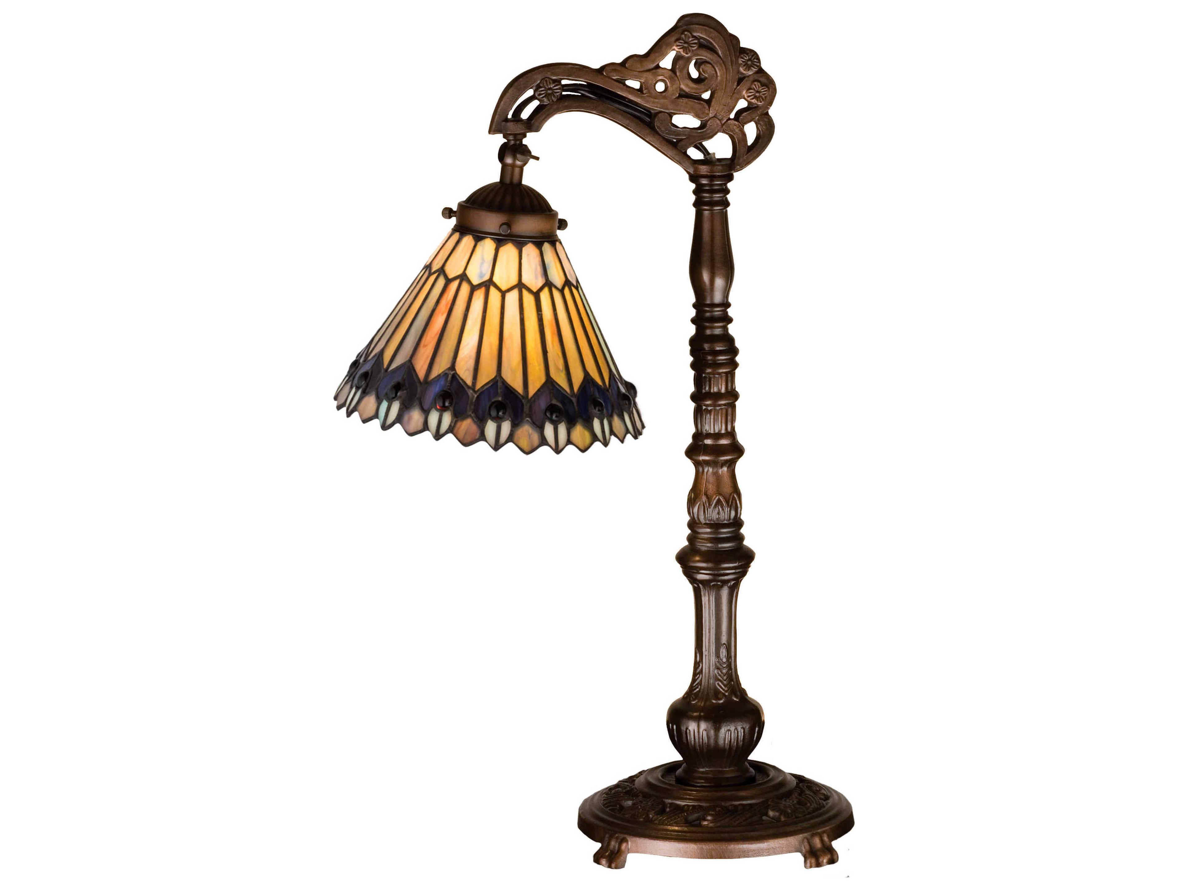Tiffany Jeweled Peacock Bridge Bronze Table Lamp