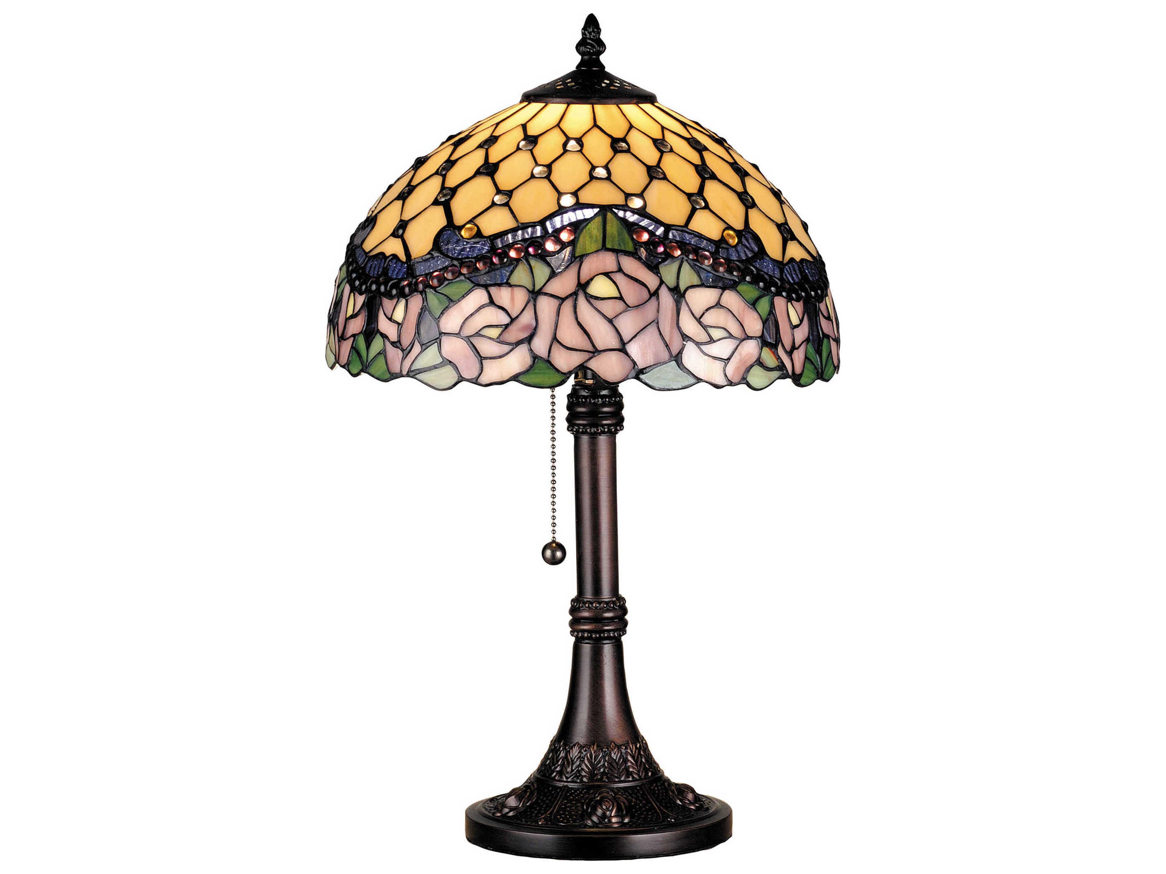 Jeweled Rose Brown Tiffany Table Lamp