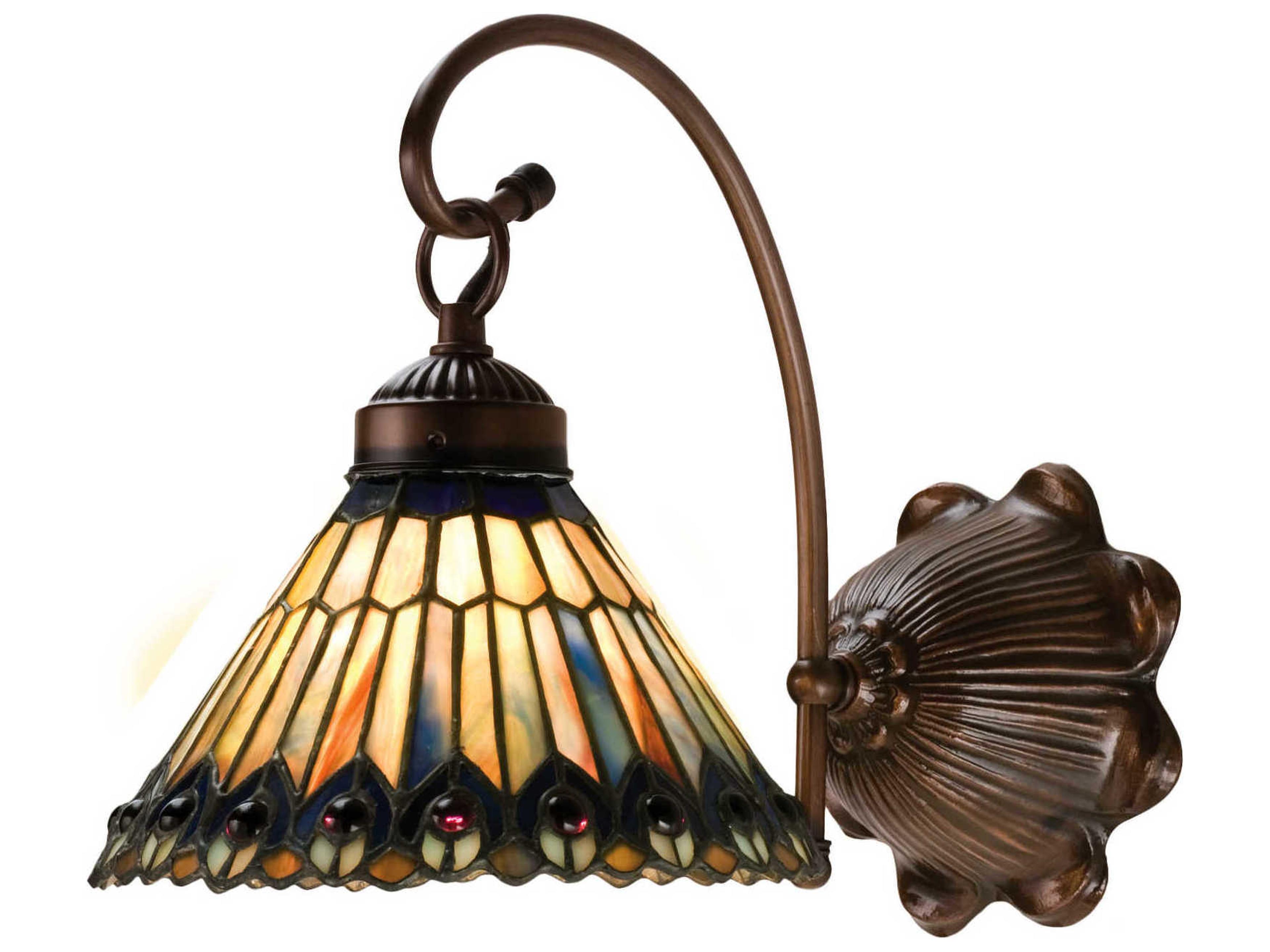 Tiffany Jeweled Peacock 1-Light Bronze Wall Sconce