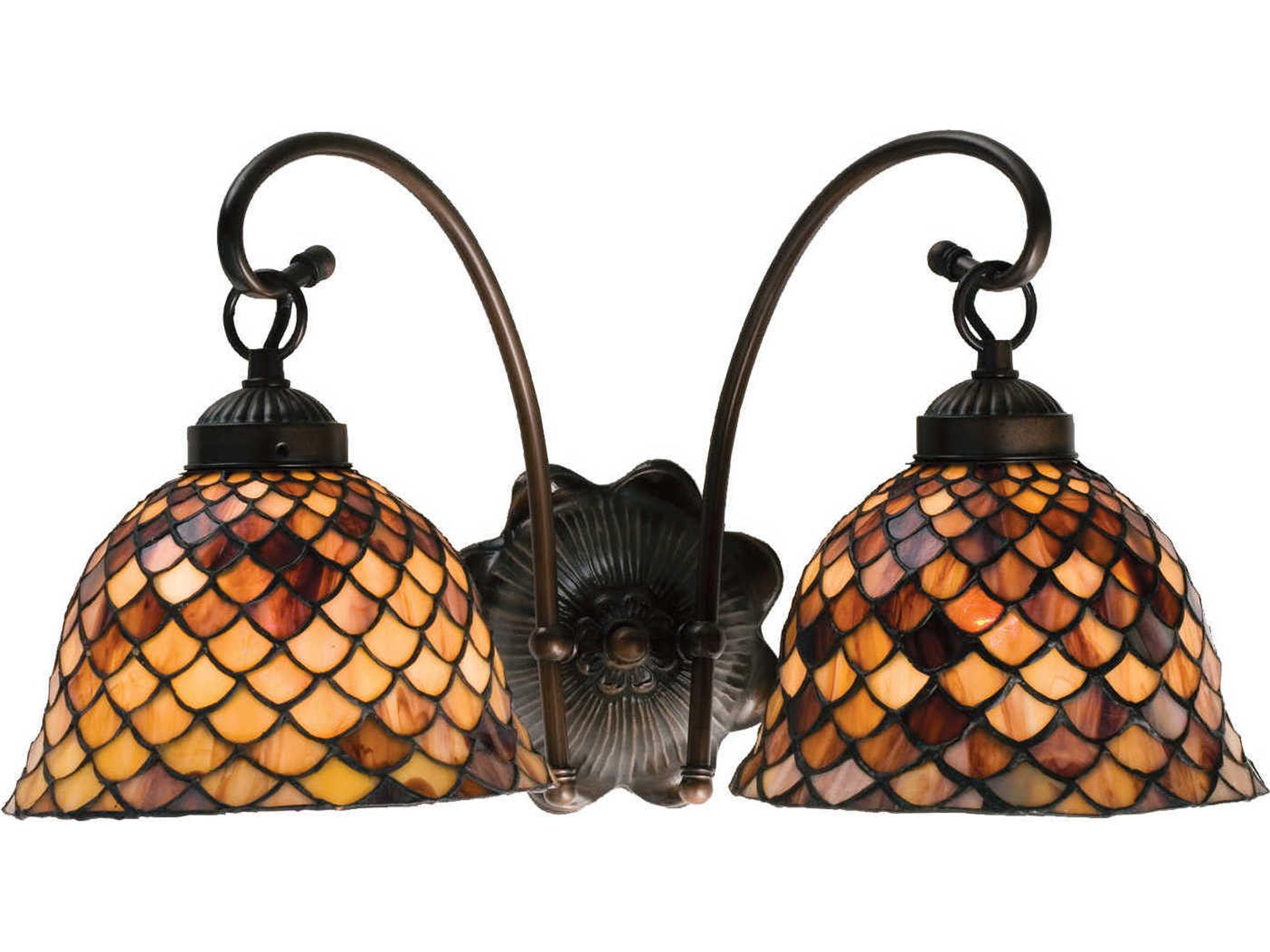 Nouveau 2-Light Bronze Tiffany Wall Sconce