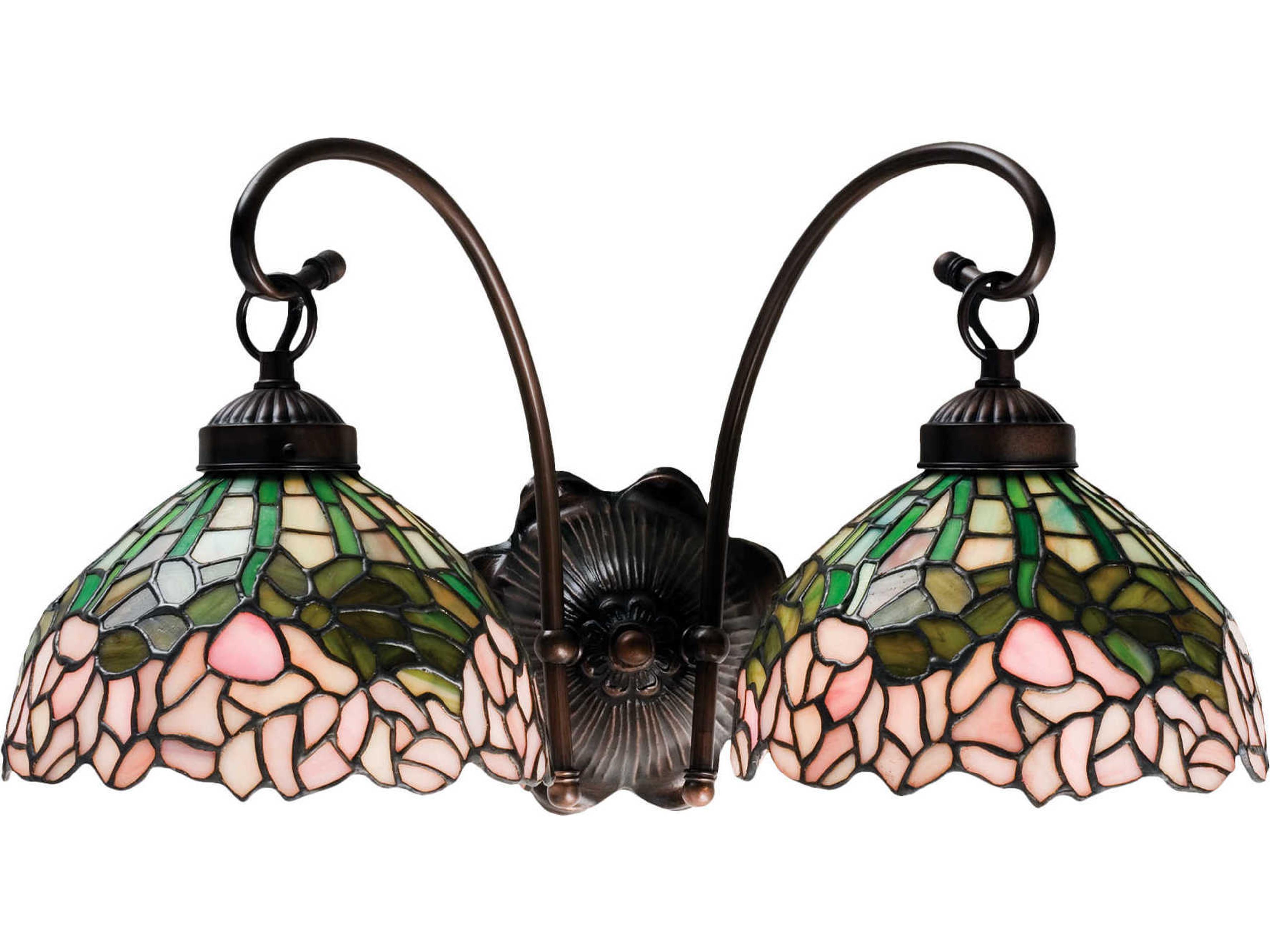 Nouveau 2-Light Bronze Tiffany Wall Sconce