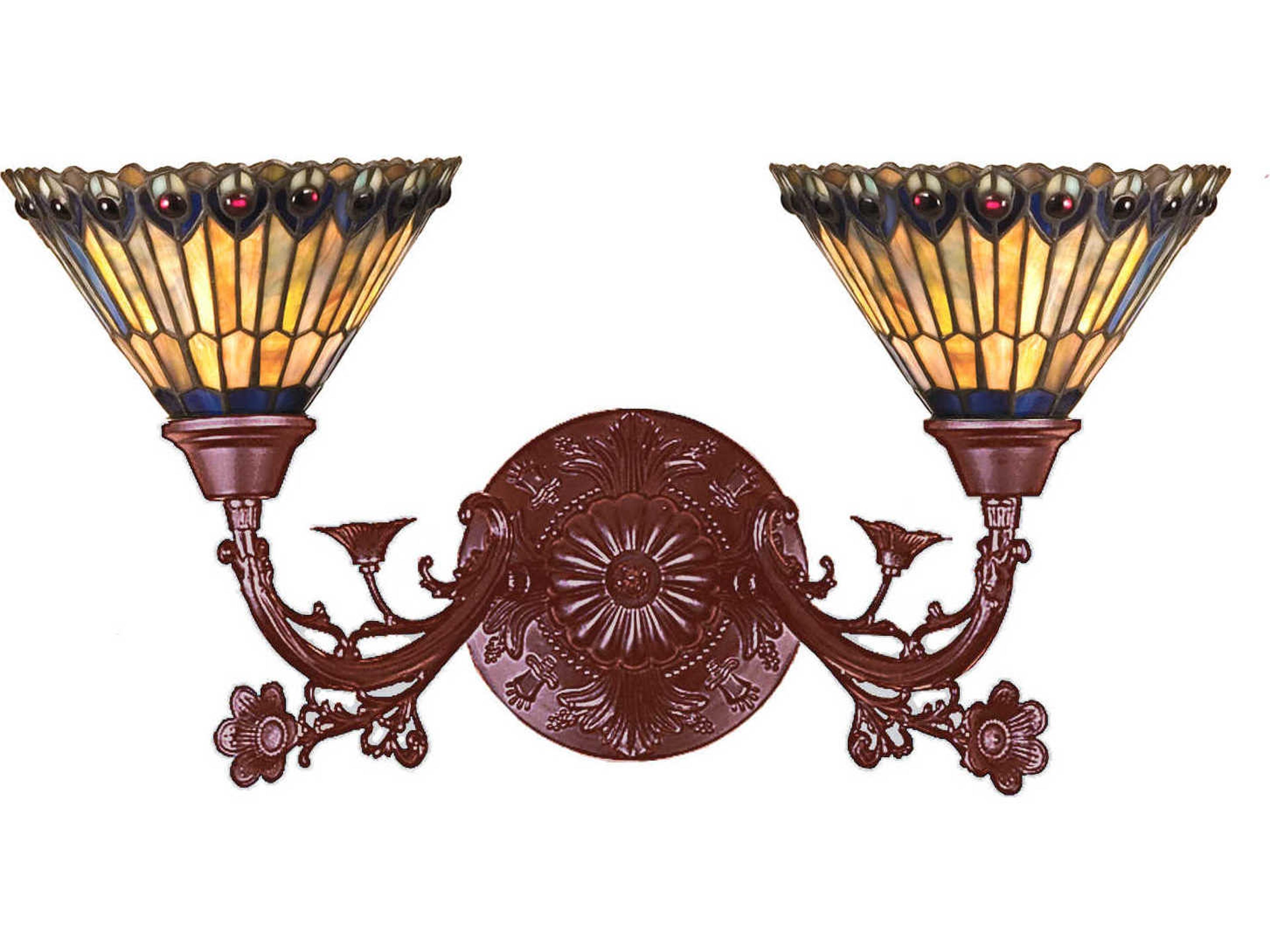 Tiffany Jeweled Peacock 2-Light Red Wall Sconce