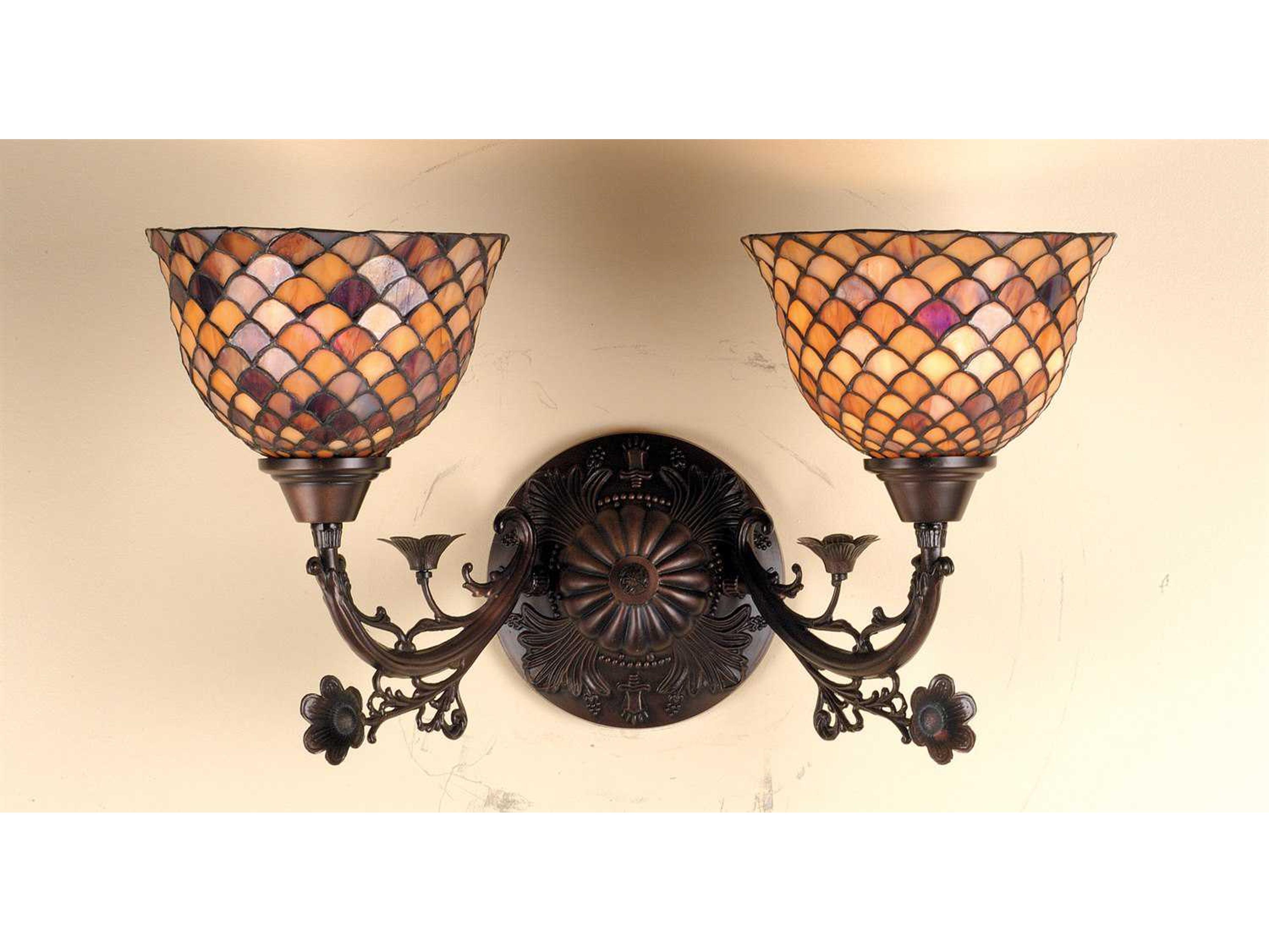 Nouveau 2-Light Bronze Tiffany Wall Sconce