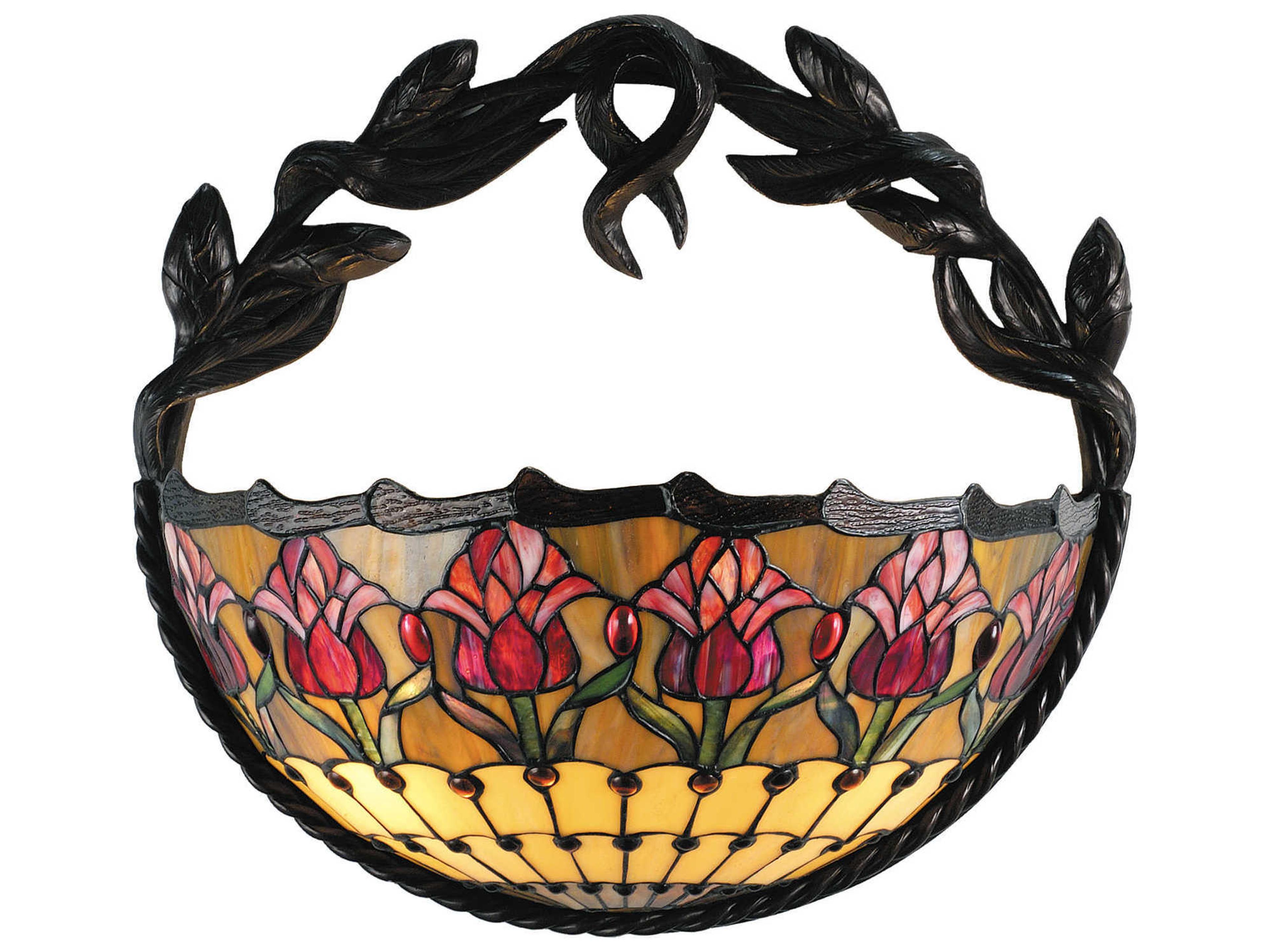 Nouveau 2-Light Brown Tiffany Wall Sconce