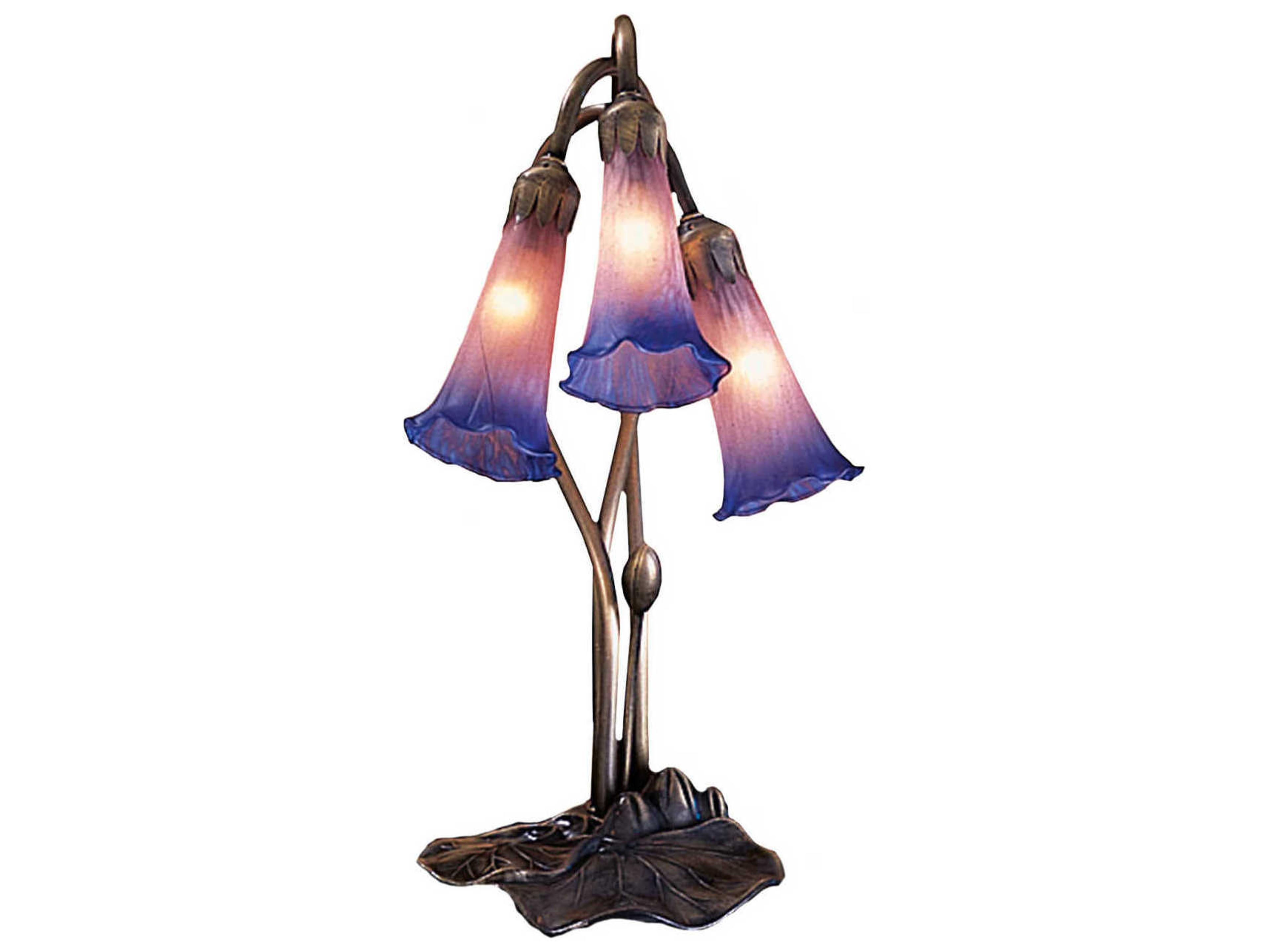 Pond Lily Pink & Blue Accent Bronze Tiffany Table Lamp
