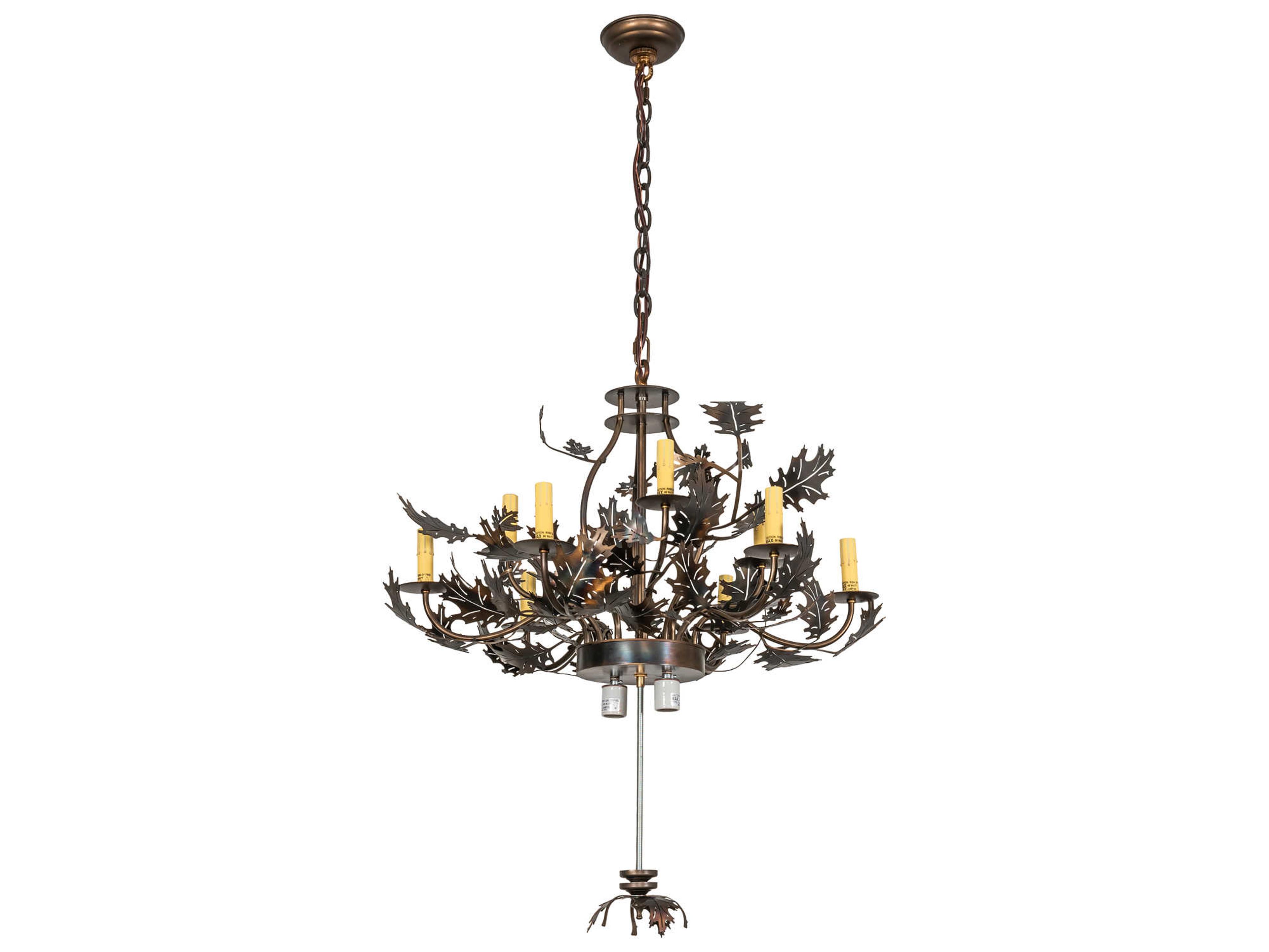 Oak Leaf & Acorn 11-Light Antique Copper Candelabra Chandelier