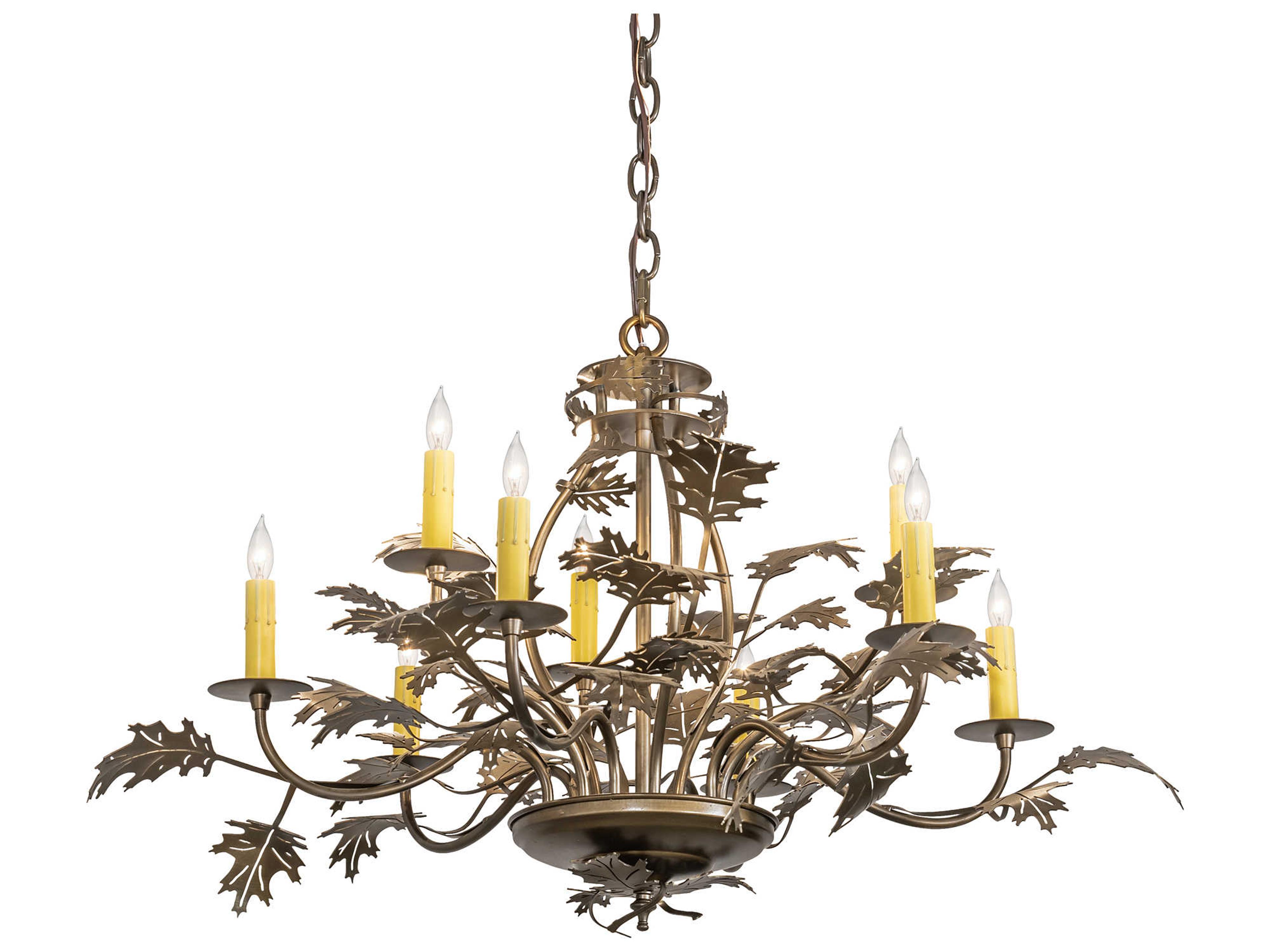 Oak Leaf & Acorn 9-Light Antique Copper Candelabra Chandelier