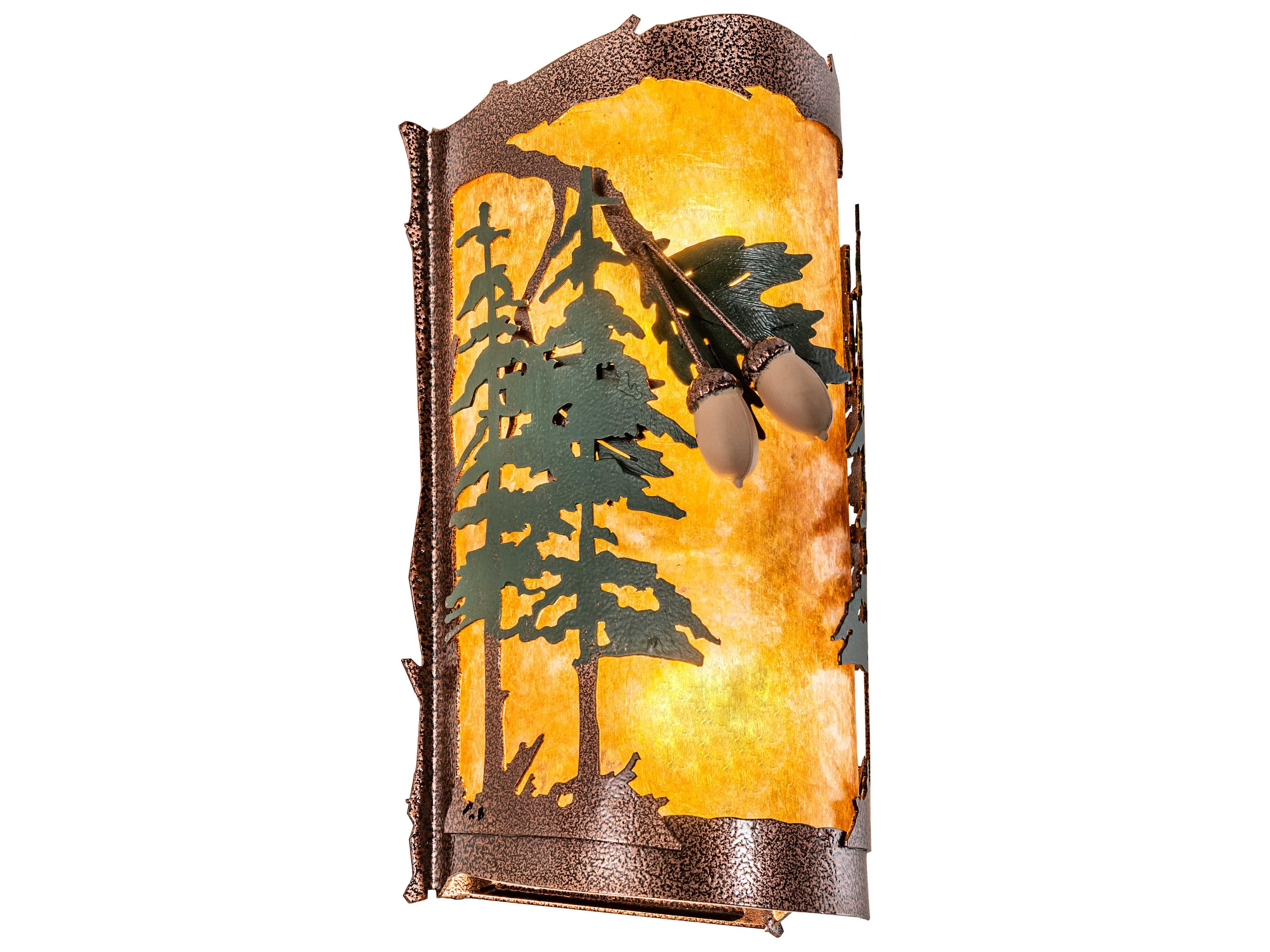Oak Leaf & Acorn 2-Light Copper Vein Brown Wall Sconce