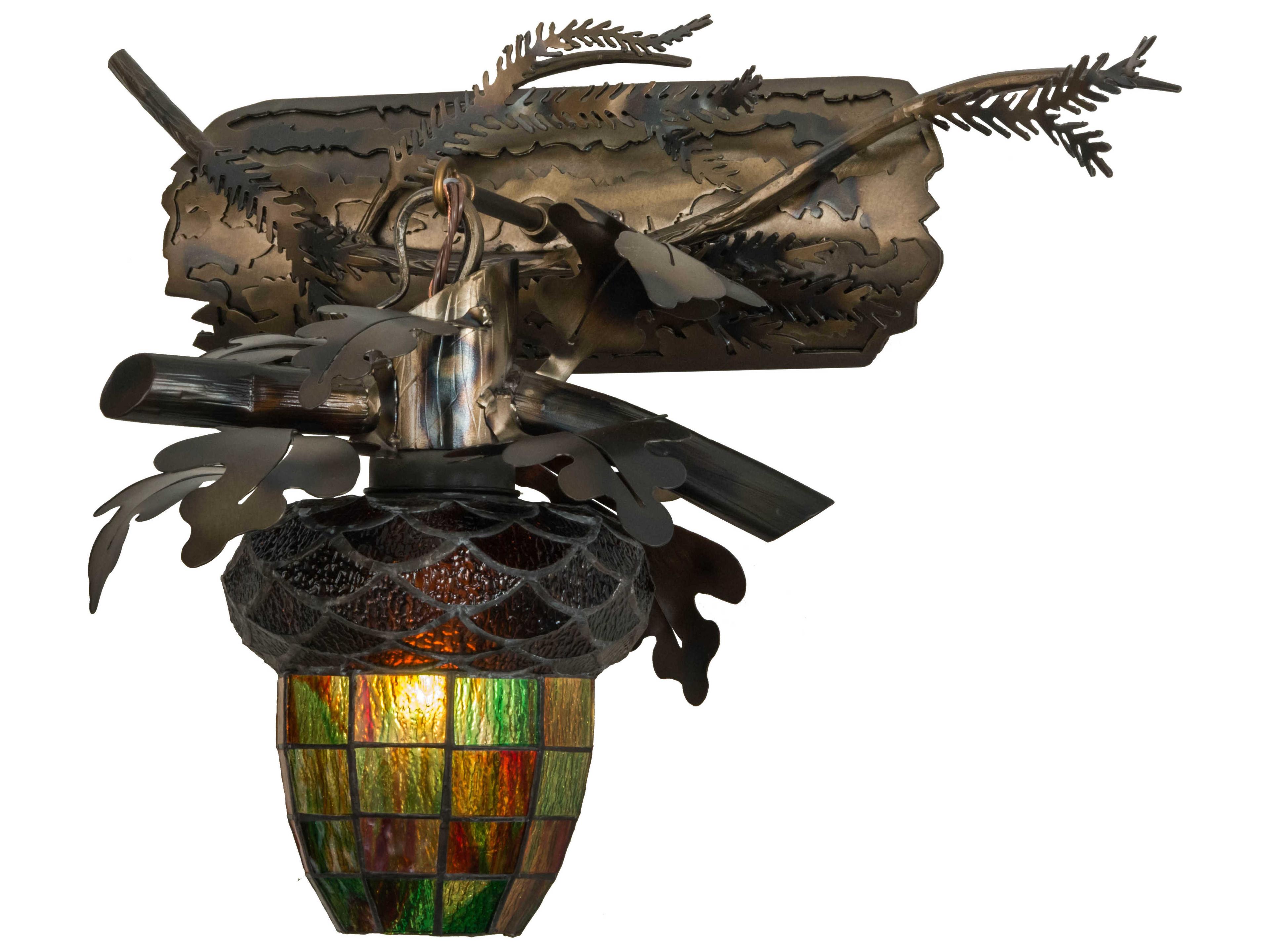 Oak Leaf & Acorn 1-Light Burnished Green Tiffany Wall Sconce